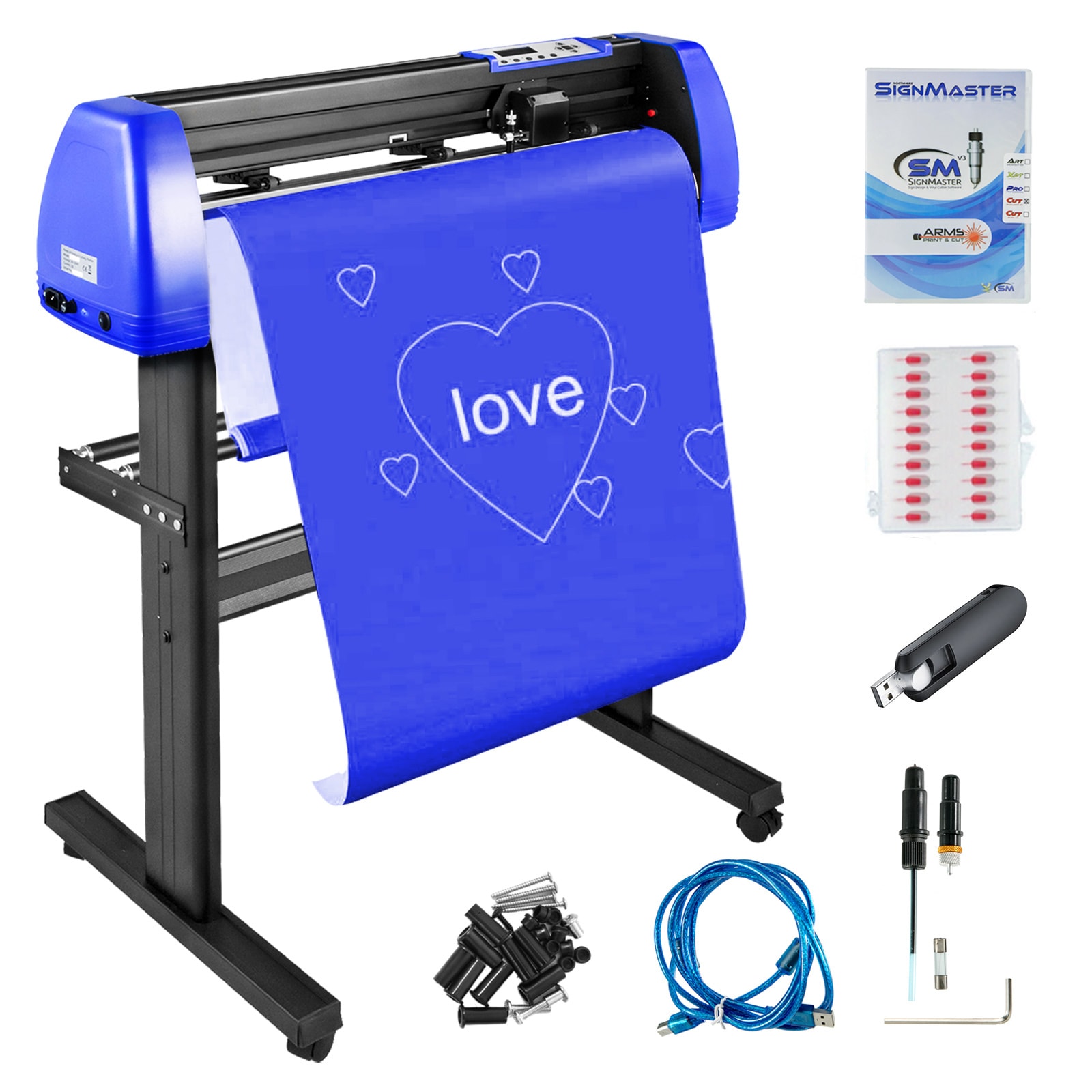 SVOPES SCKZJ720JKDH01670V1 Vinyl Cutter 28-IN Vinyl Cutter Machine with 20 Blades Maximum Paper Feed 720mm Vinyl Plotter Cutter Machine with Sturdy Floor Stand Adjustable Force and Speed for Sign Making