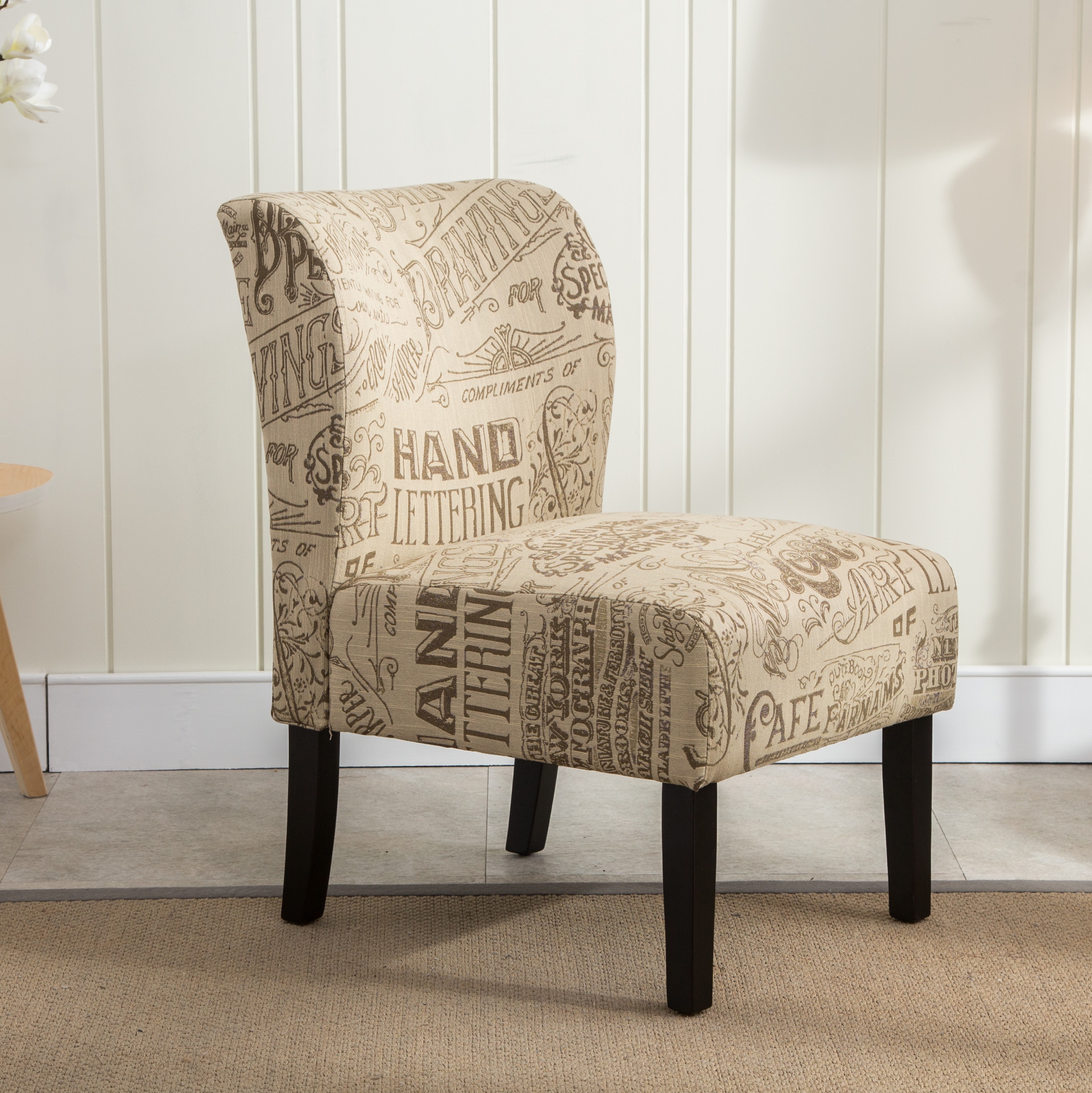Roundhill Furniture AC116 Capa Casual Beige with Lettering Accent Chair