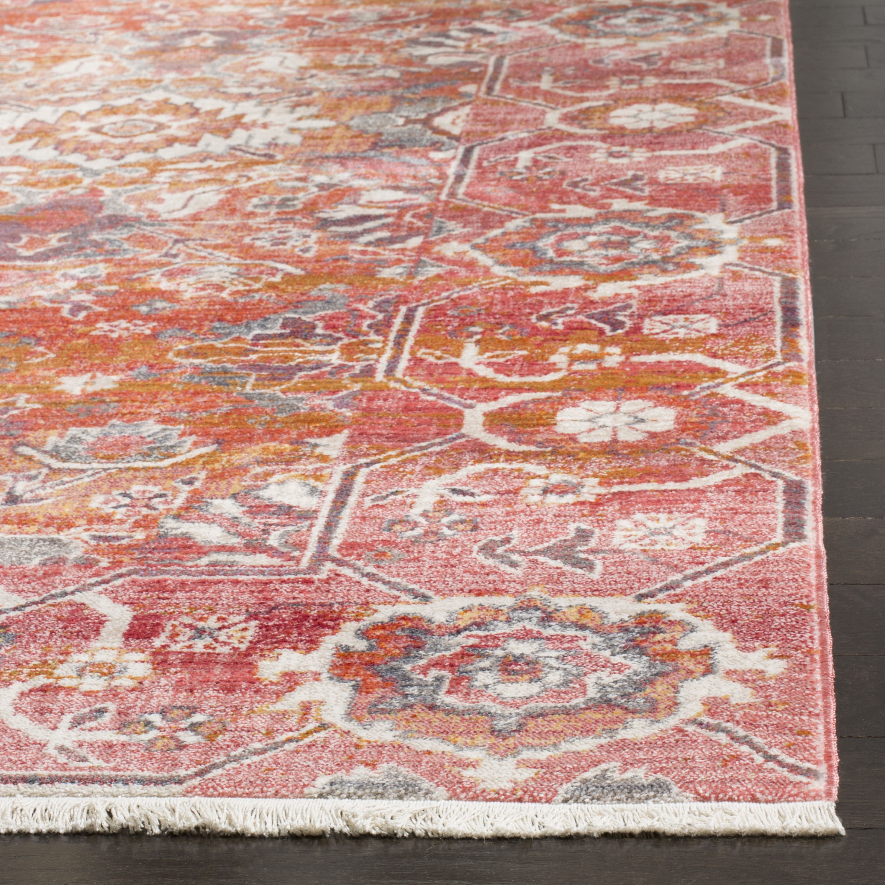Vintage Red and Orange Synthetic 4' x 6' Area Rug