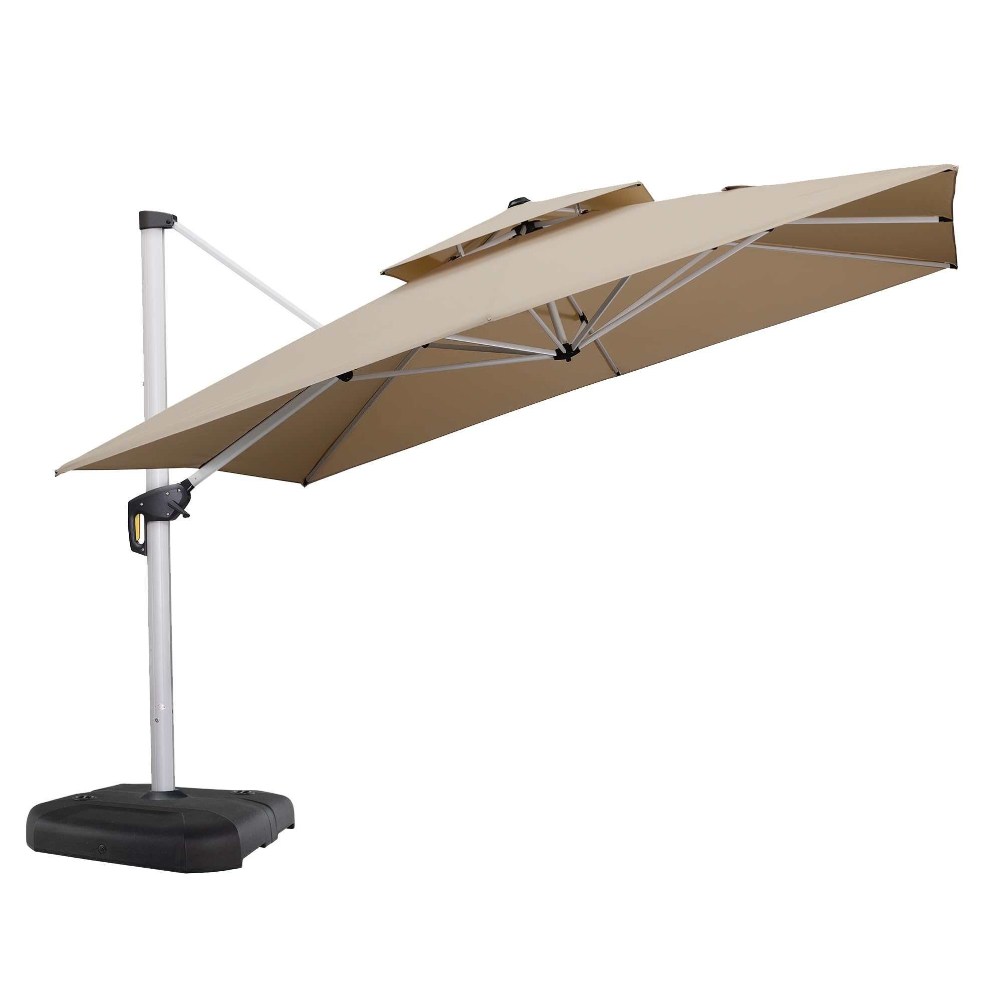 PURPLE LEAF LSGLRSM12-SB 12-ft Aluminum Beige Crank Cantilever Patio Umbrella with Base