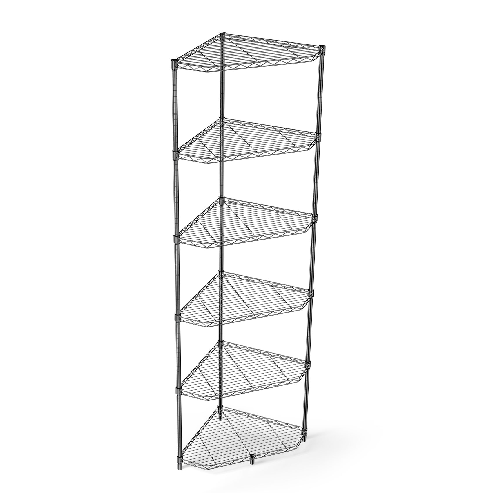 Blisstyle 6 Tier Shelf Corner Wire Rack Pentagonal Shelves Adjustable Metal Heavy Duty Free Standing Storage Display Chrome for Bathroom Living Room Kitchen Black Bookcase Book Weight Racks and Shelving Decor Bedroom Garage