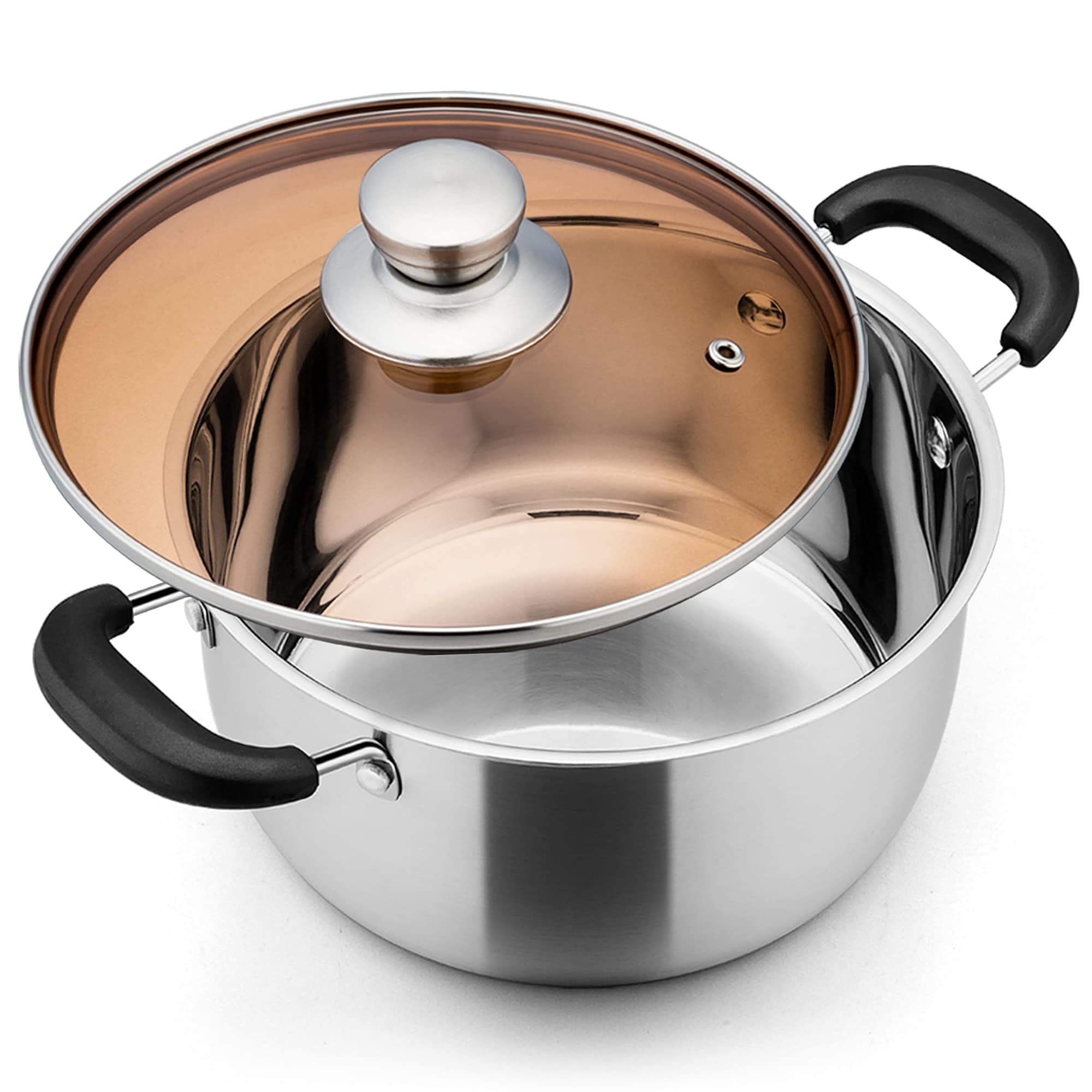 Aoibox  4 qt Stainless Steel Stock Pot in Silver with Tempered Glass Lid Heavy Gauge Body Dishwasher Safe