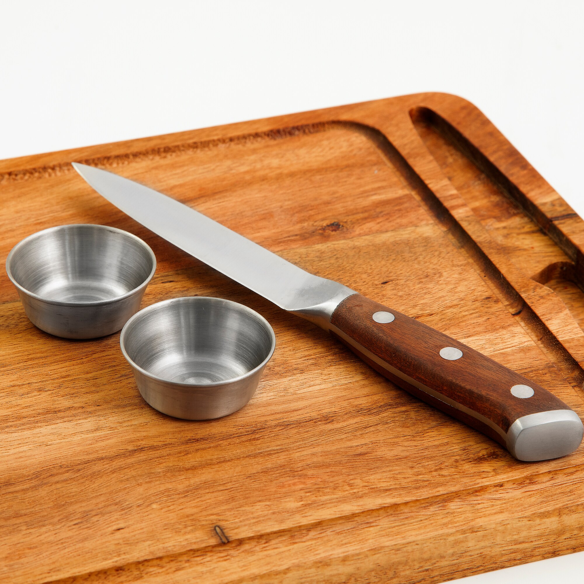 Premium Acacia Wood Rectangular Steak Board Set with Knife and Cups
