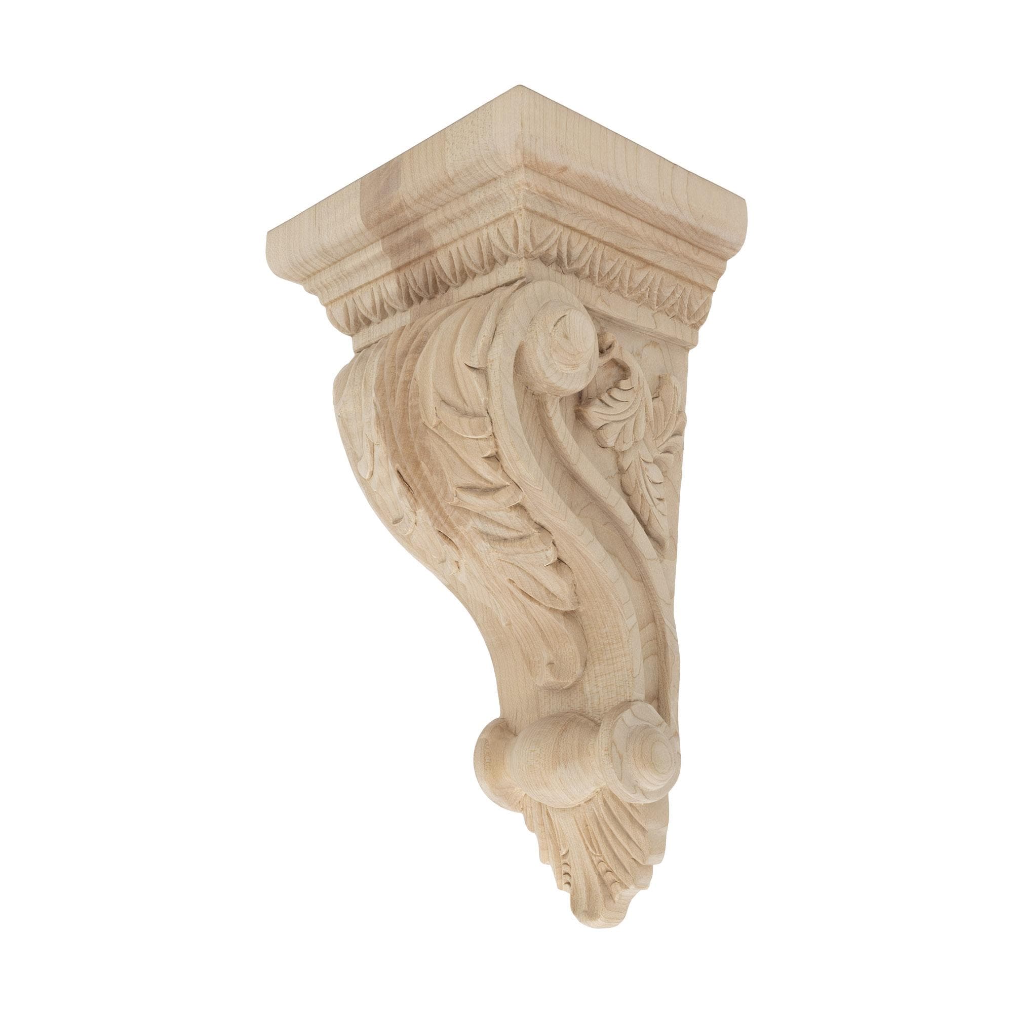 Hand Carved Unfinished Maple Wood Acanthus Leaf Corbel