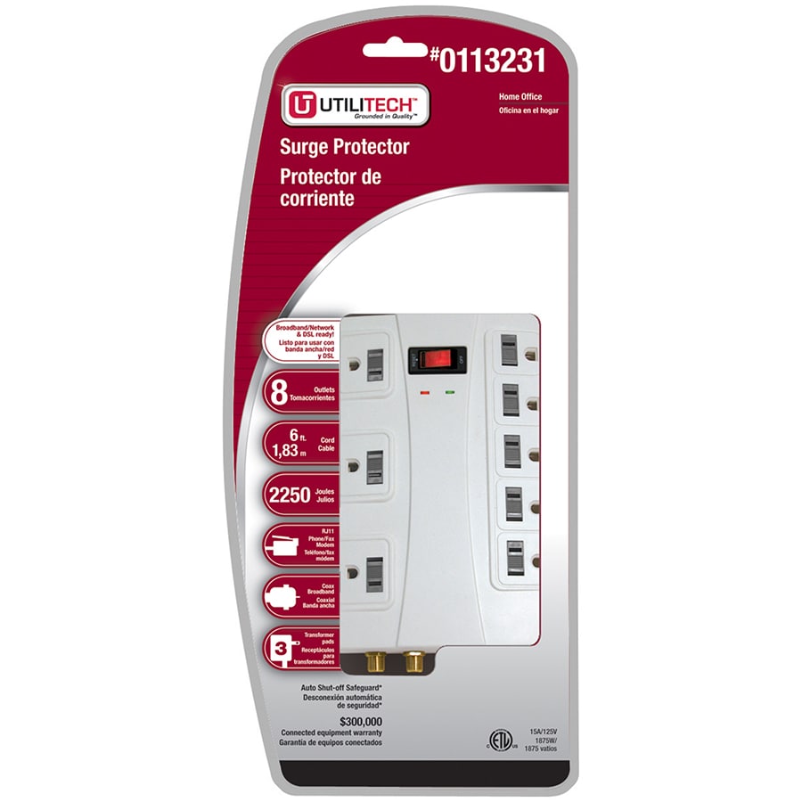 Utilitech UTPB4120 8-Outlet 2250 Joules Surge Protector