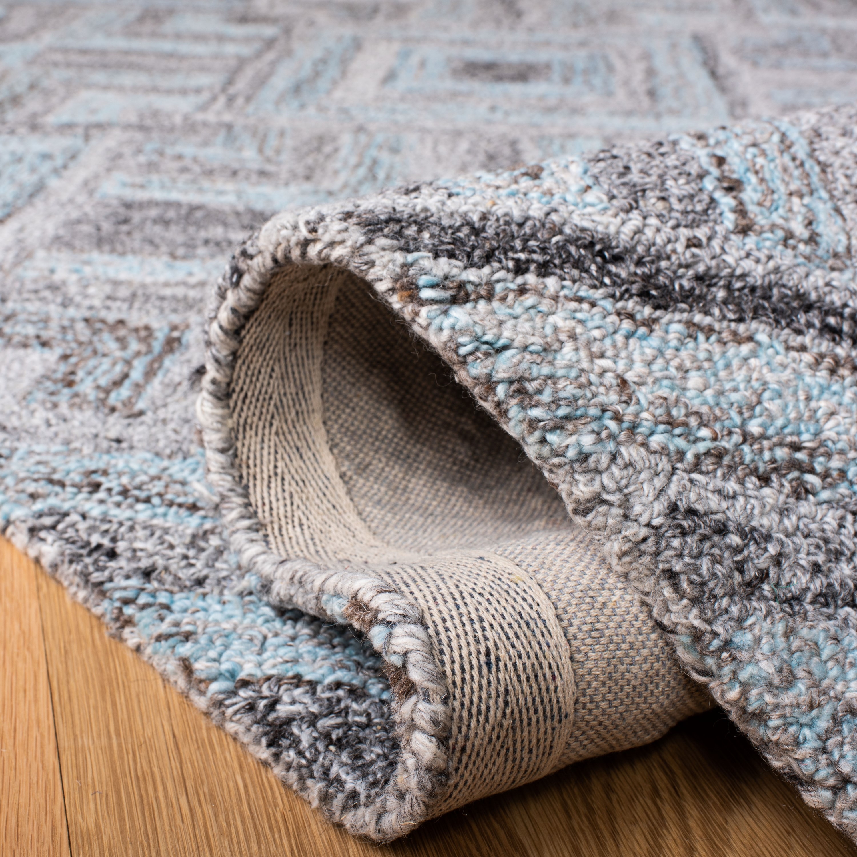 Gray and Turquoise Abstract Wool 8' x 10' Area Rug