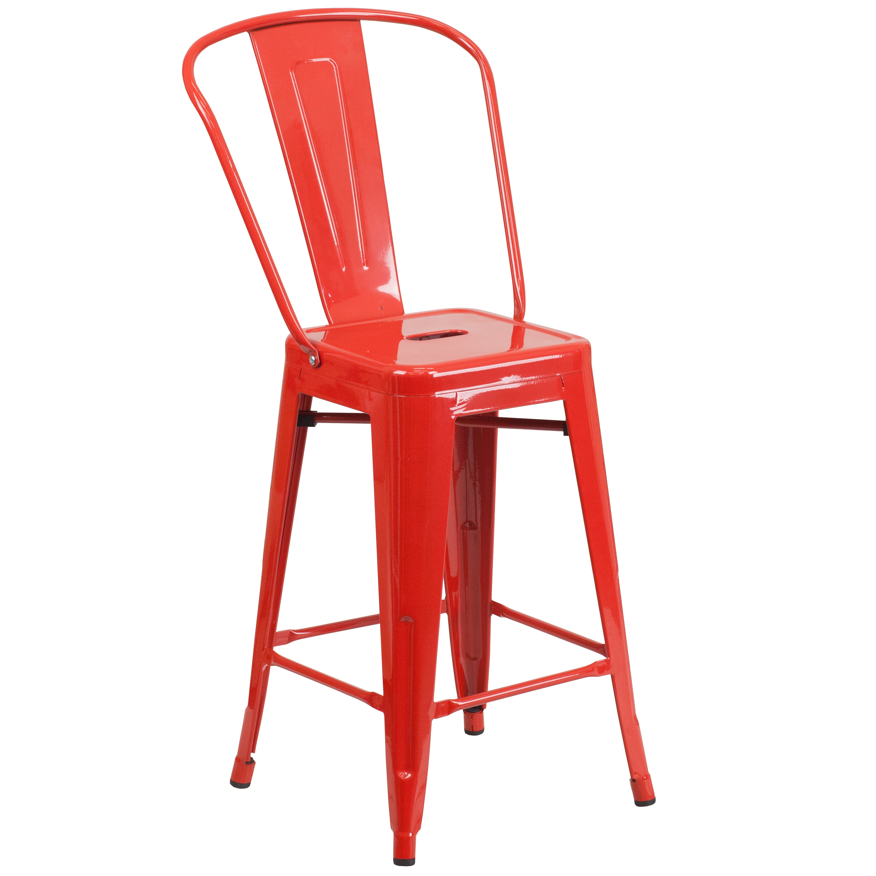 Flash Furniture 889142013617 Kai Red 24.25-Inches H Counter height Square seat Stackable Metal Bar Stool and Back
