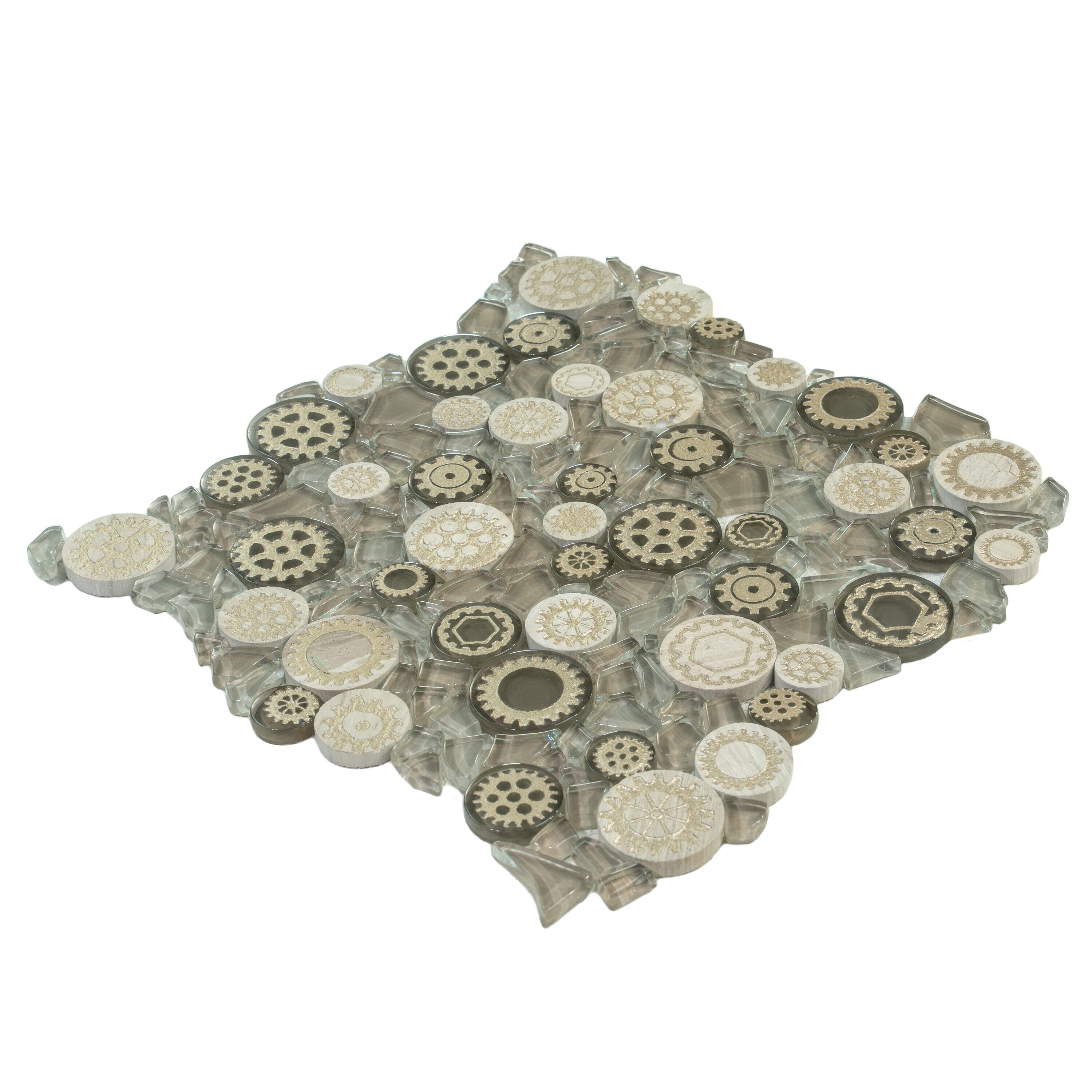 Gold and Beige Circular Patterned Glass Wall Tile