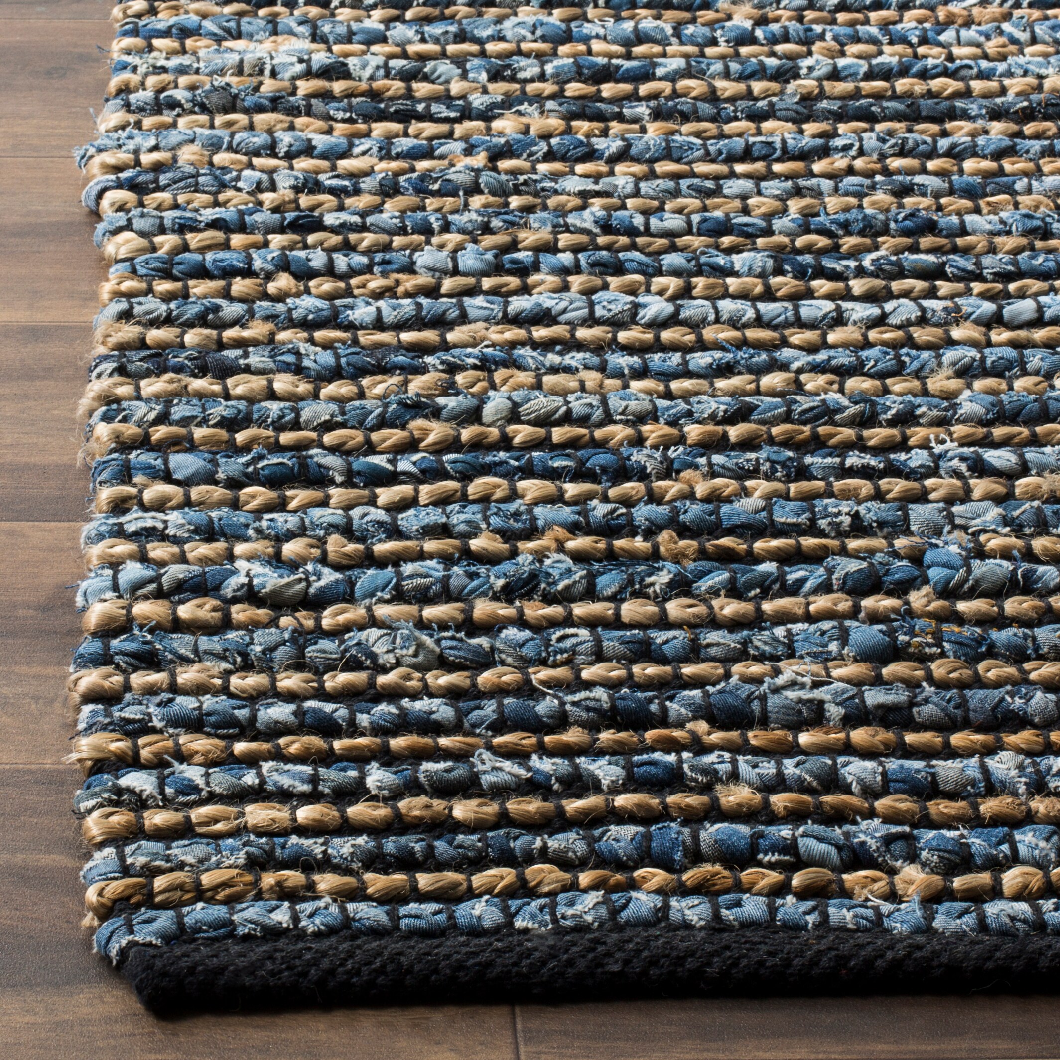 Handmade Cape Cod 4' Square Blue Stripe Cotton Rug