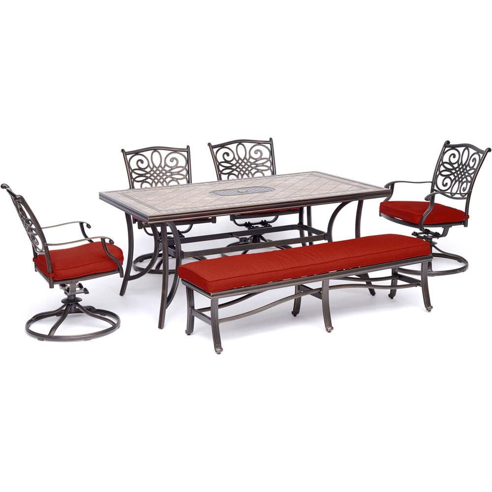Hanover MONDN6PCSW4BN-RED Monaco 6-Piece Red Patio Dining Set with Red Cushions