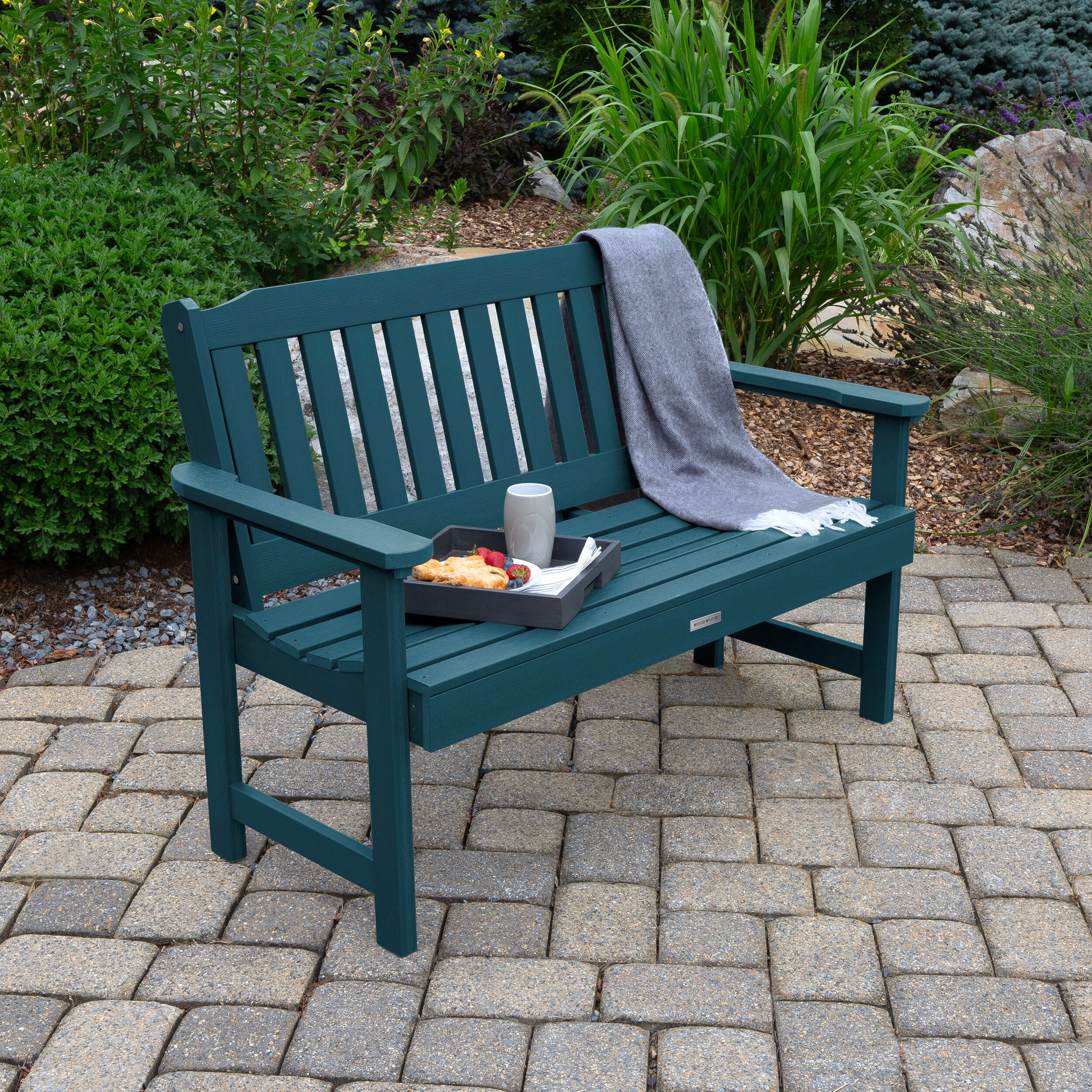 highwood AD-BENW2-NBE Lehigh 50-in W x 34-in H Nantucket Blue Plastic Garden Bench