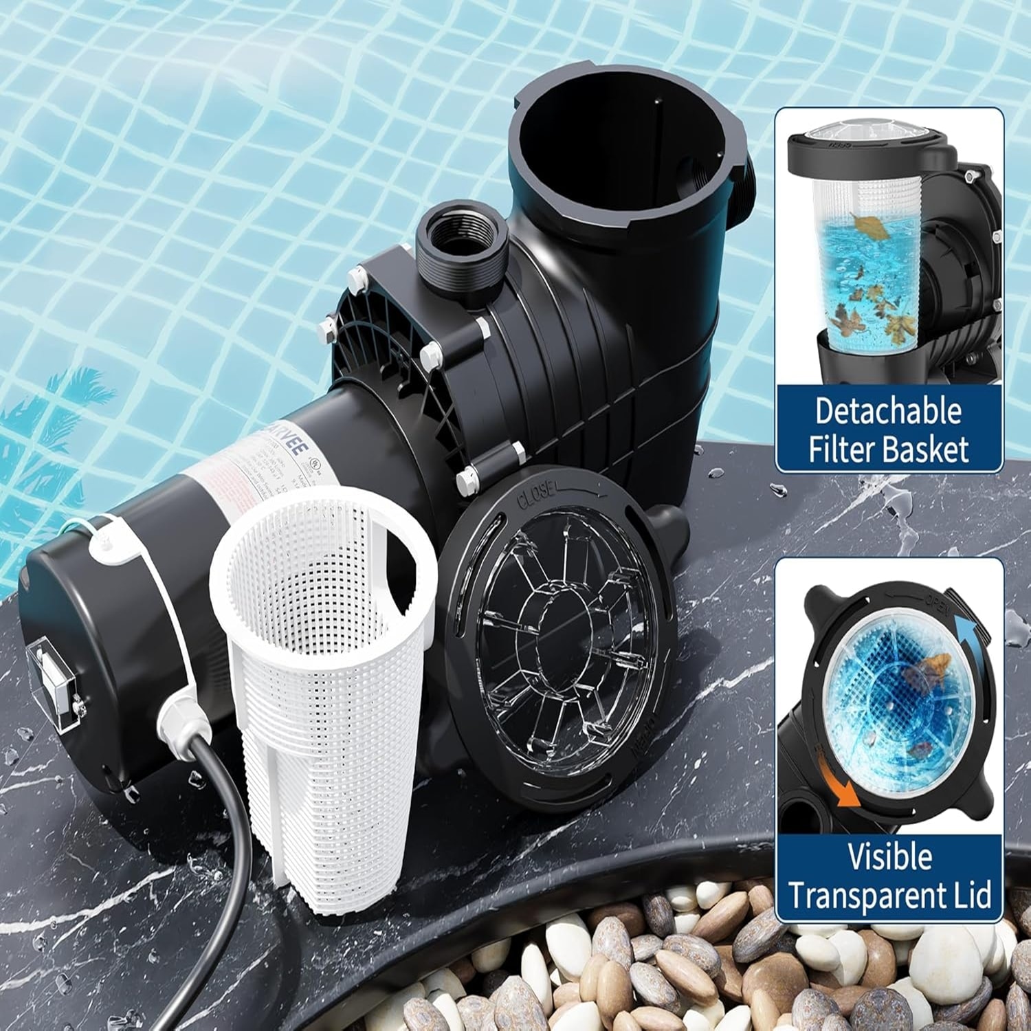 Garvee 1.5 HP Swimming Pool Pump 1100/270W 110-220V Dual Speed