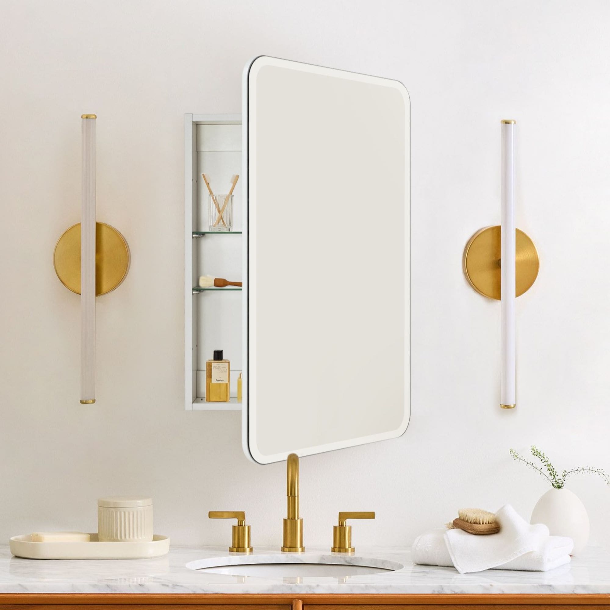 TEHOME 24-in x 30-in Surface/Recessed Mount White Mirrored Soft Close Medicine Cabinet