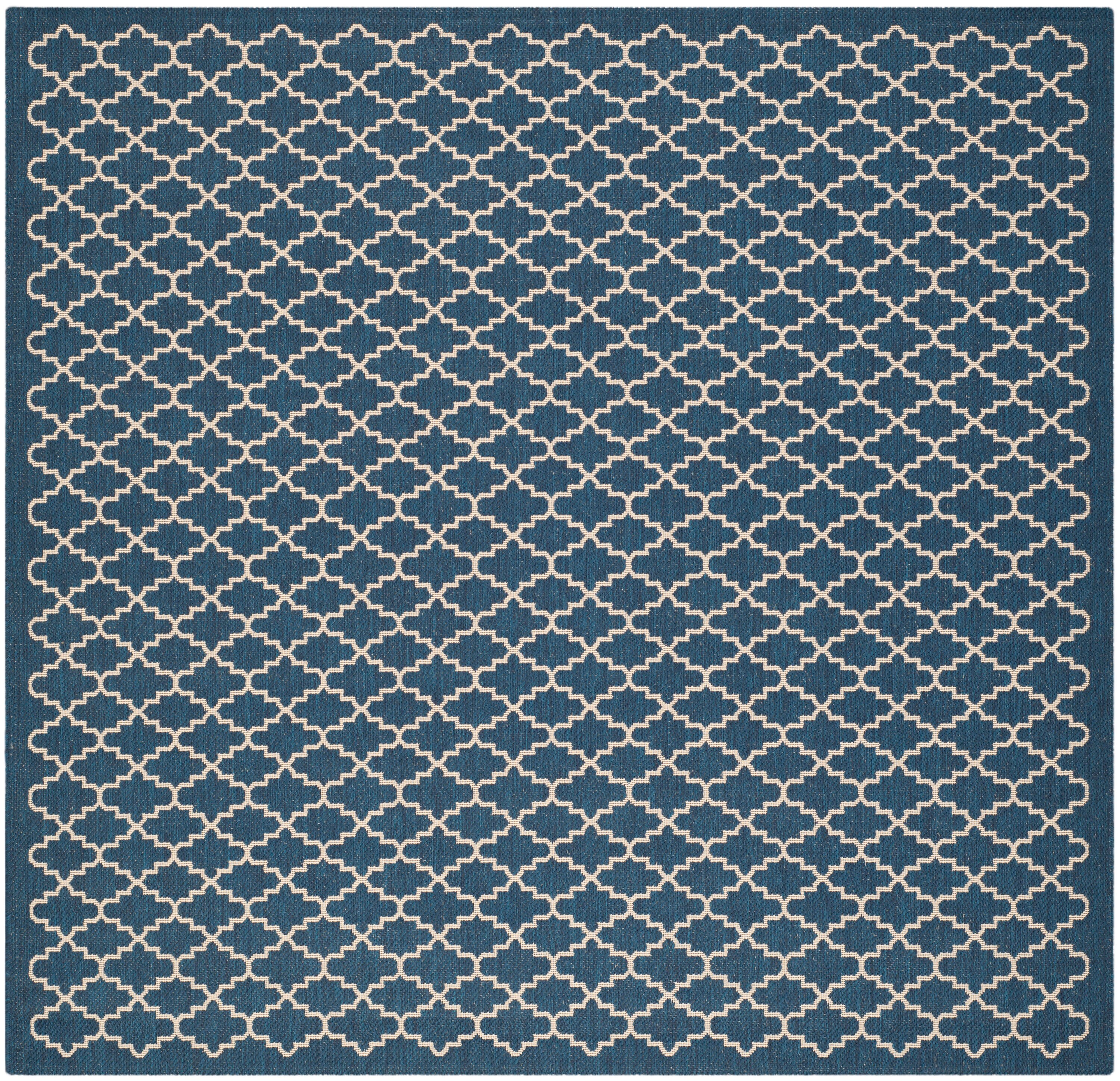Navy & Beige 4' x 4' Square Reversible Synthetic Area Rug