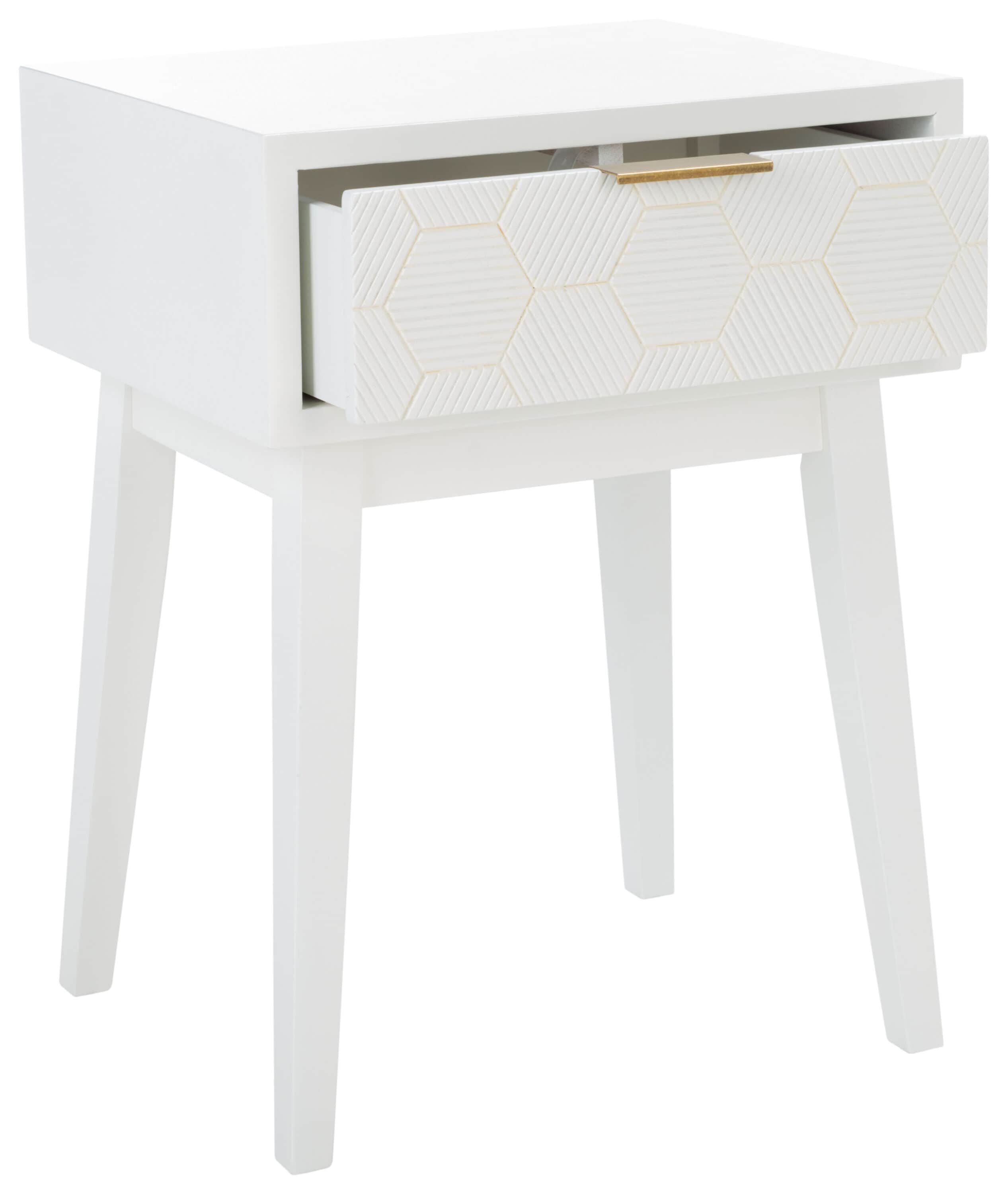 White Wood and Metal Retro Accent Table with Storage