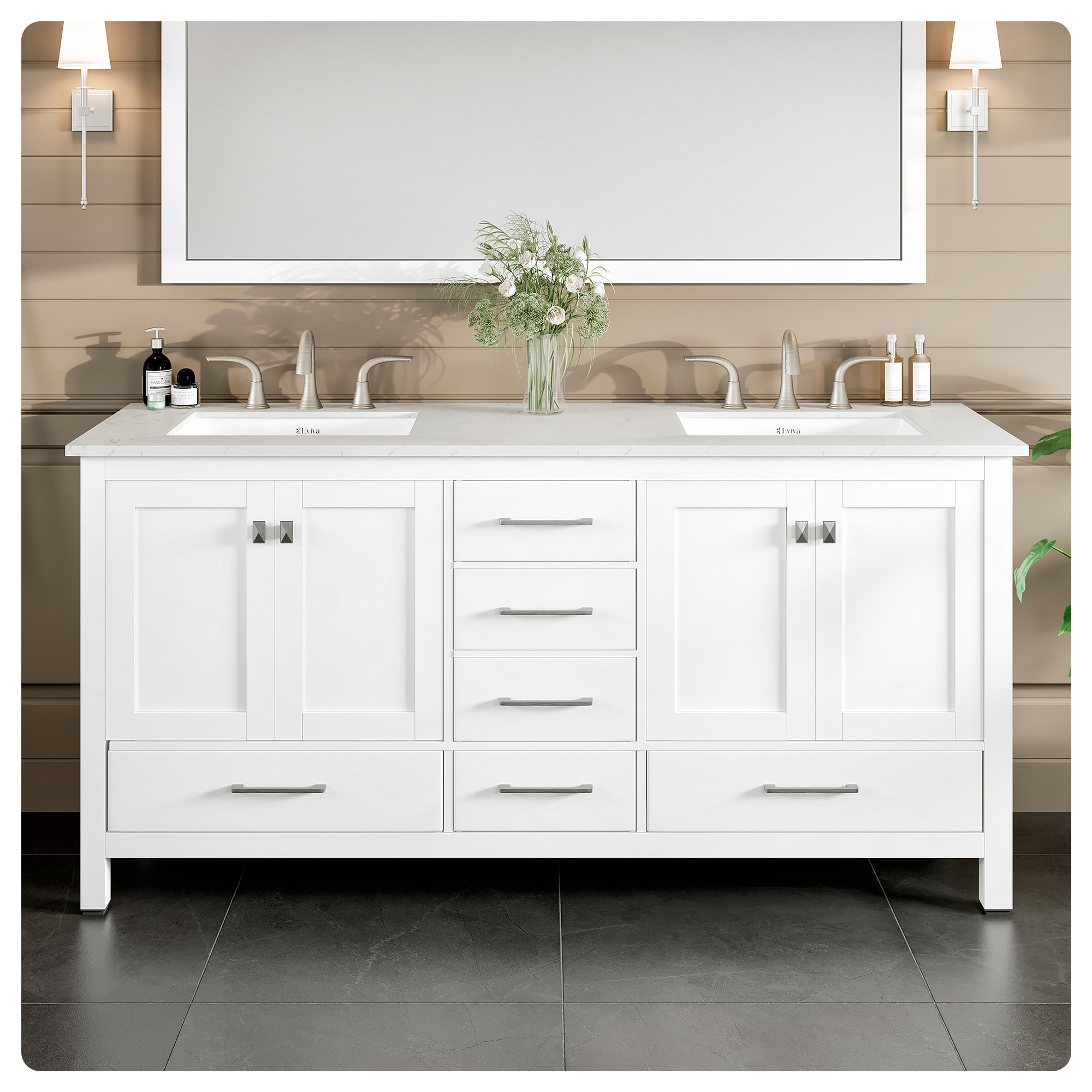 Eviva Aberdeen 72-in White Undermount Double Sink Bathroom Vanity with ...