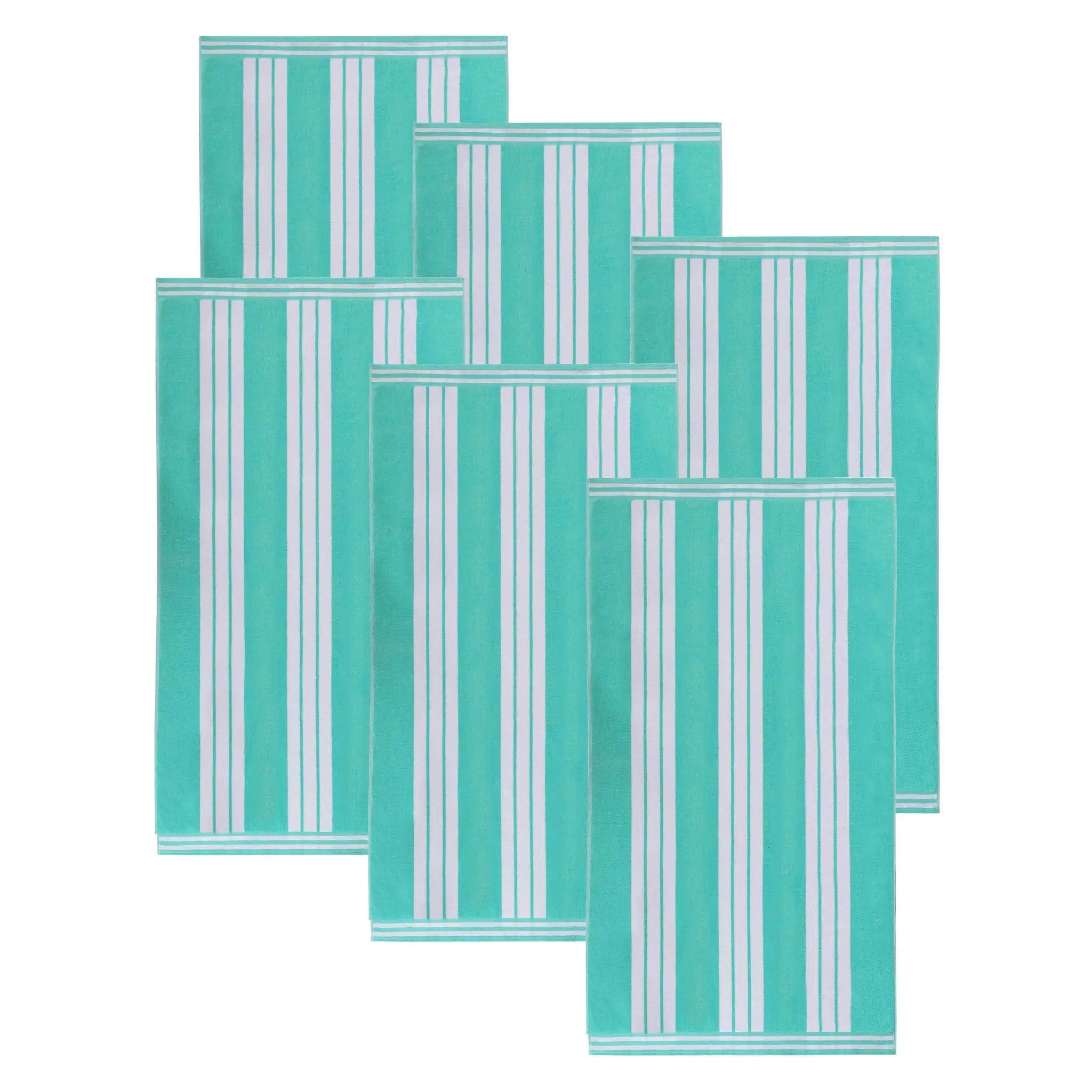 Slickblue 2/4/6-Piece Cotton Oversized Cabana Beach Towel Set 34x64 Striped Pool Towels with Velour Front and Terry Back Multiple Color Options