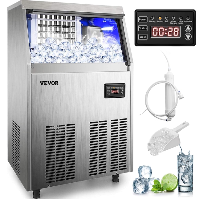 VEVOR 33-lbStorage Ice Maker 90-lb Freestanding Cubed Ice Maker (201  Stainless Steel) in the Ice Makers department at