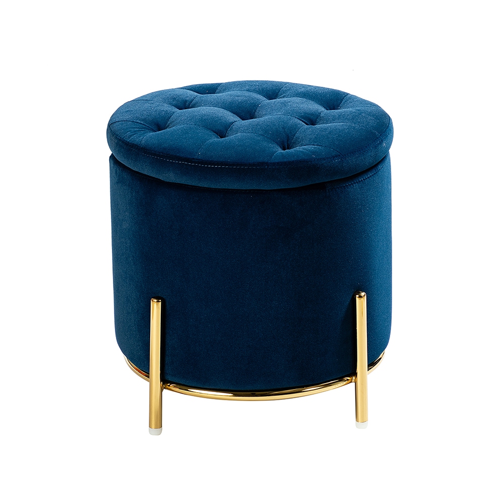 14 Karat Home OTDT0247-NAVY Modern NAVY Velvet Round Storage Ottoman