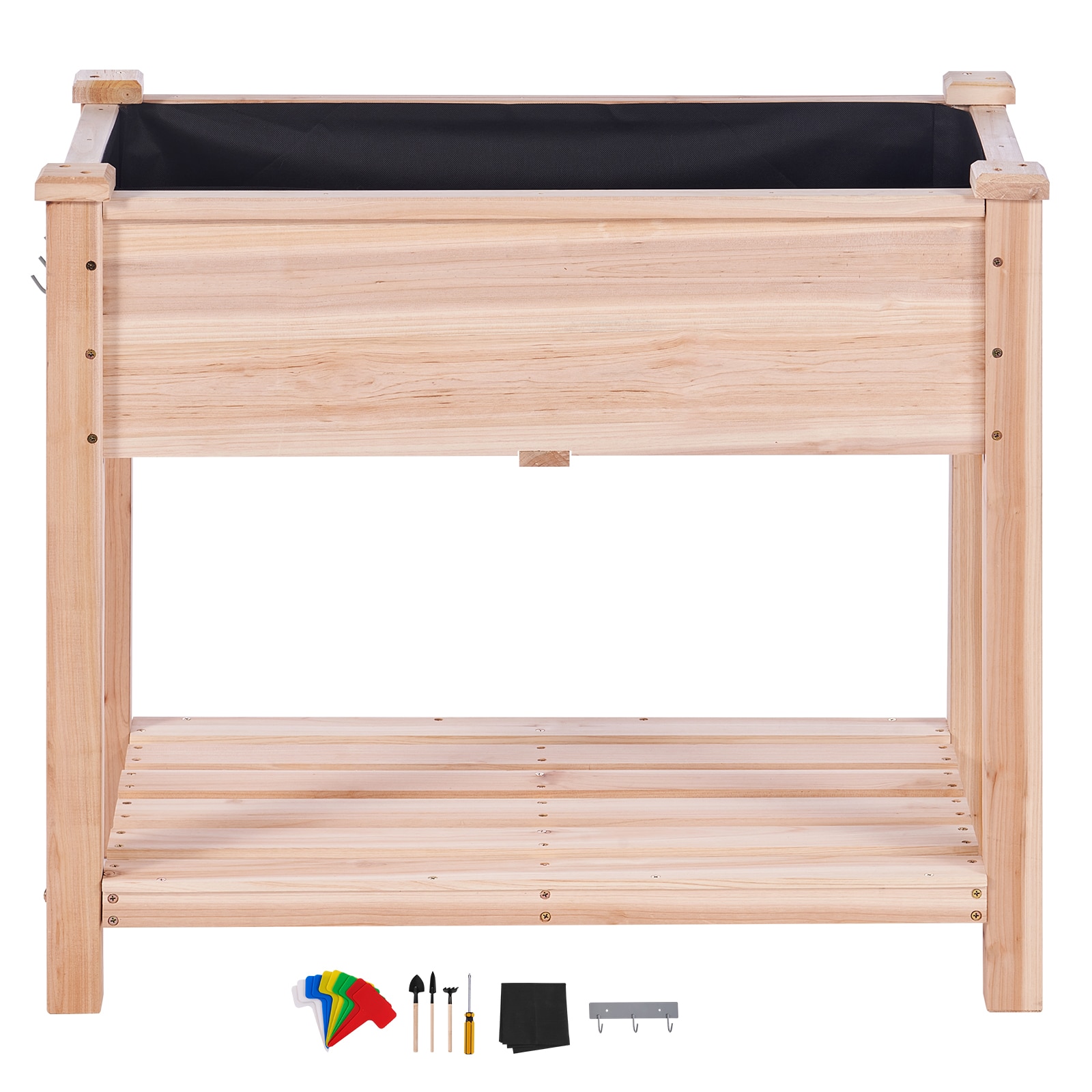 GIVIMO 34 x 18 x 30-in Elevated Wooden Raised Garden Bed with Storage Shelf and Planting Tools in Fir Wood
