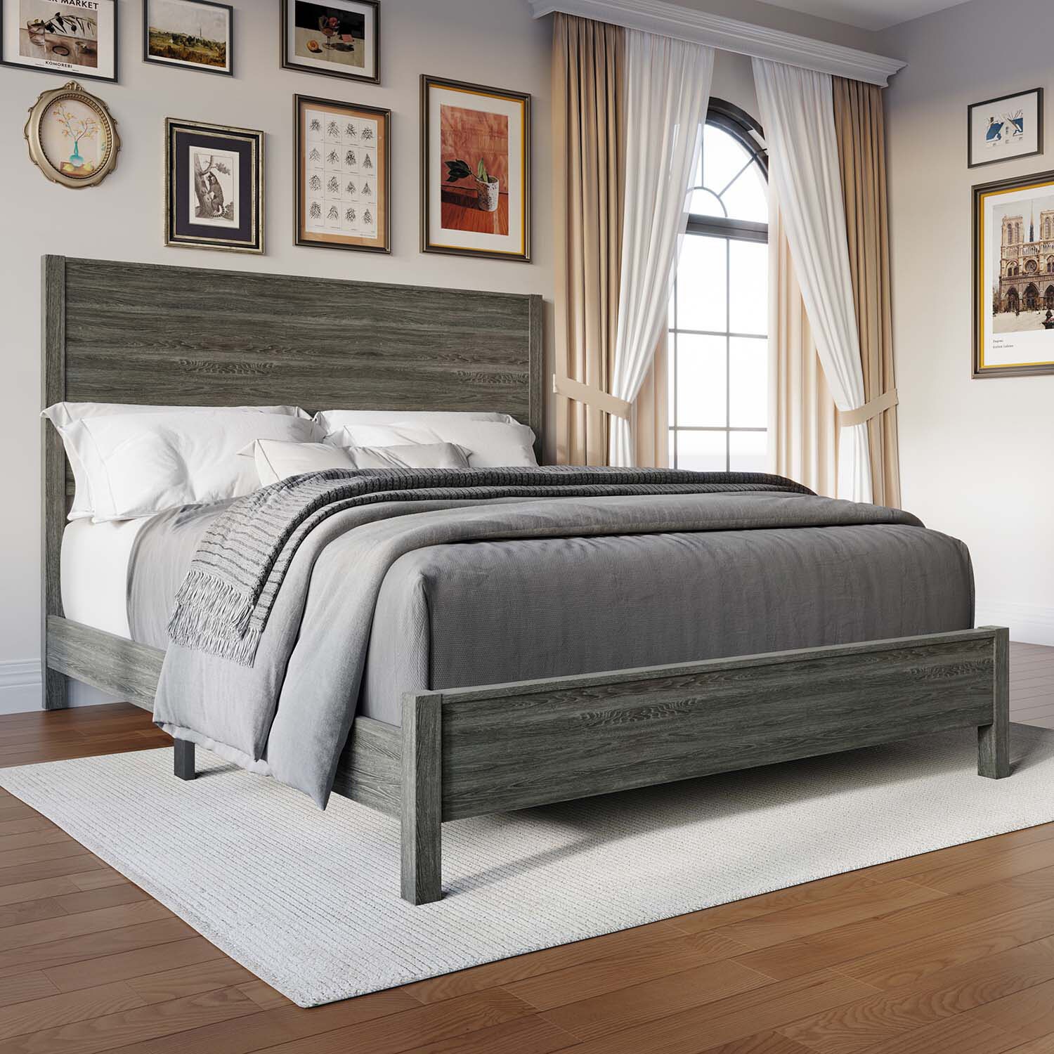 CasePiece C90217QPB-DGY-WD Dark Grey Queen Wood Panel Bed