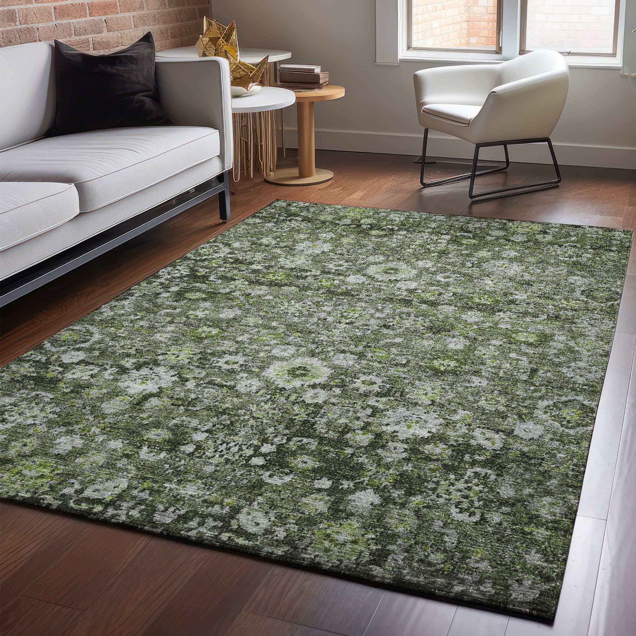 Addison Rugs AMF651GE5X8 Mayfield AMF651GE 5 x 7 (ft) Loomed Polyester Green Rectangular Indoor Geometric Machine washable Area rug
