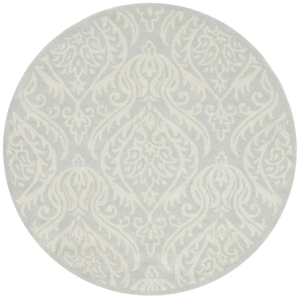 Ivory and Silver Round Hand-Tufted Wool Area Rug