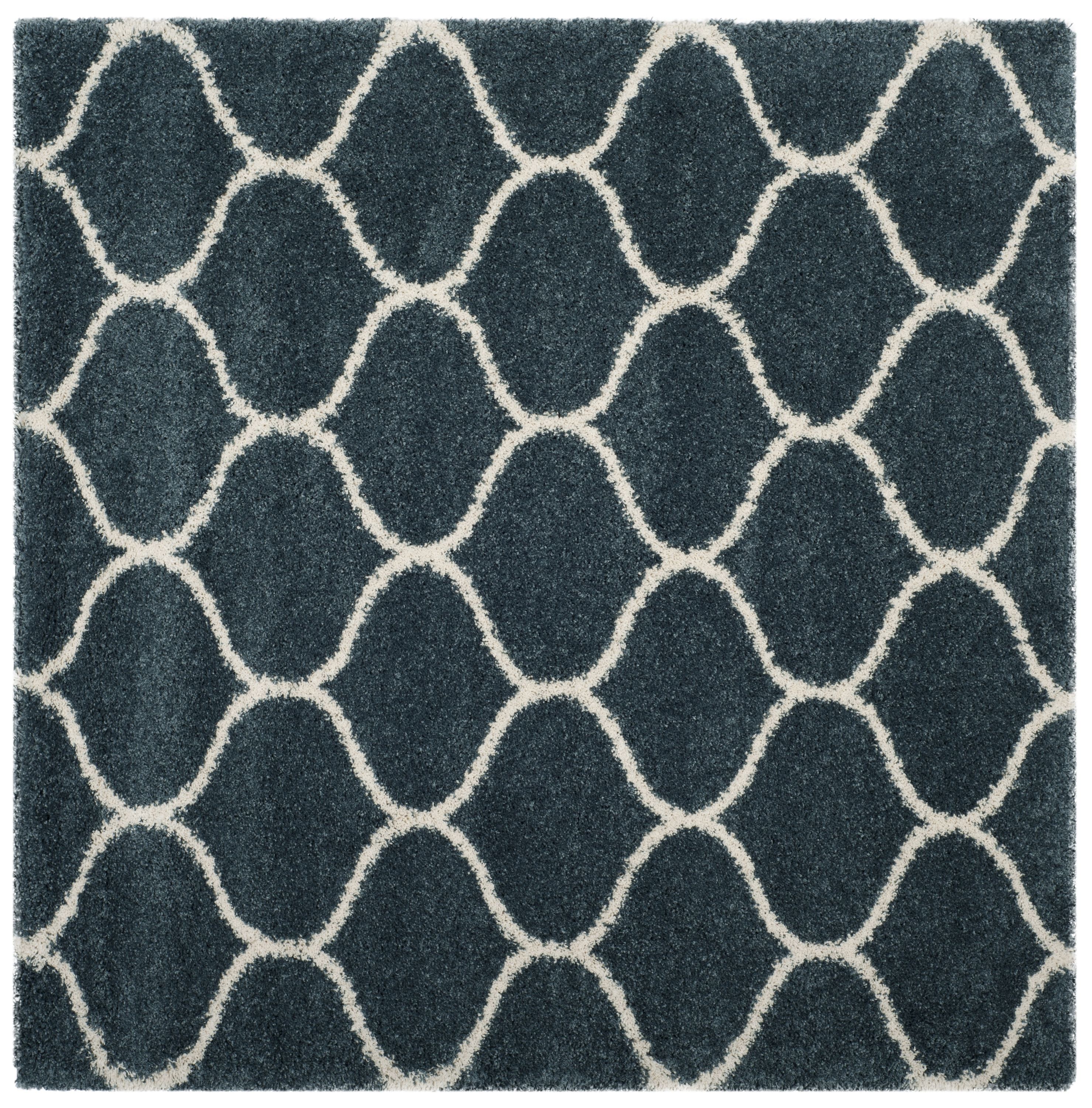 Safavieh SGH280L-7SQ Hudson Hathaway Shag 7 x 7 (ft) Loomed Polypropylene Slate Blue/Ivory Square Indoor Trellis Area rug