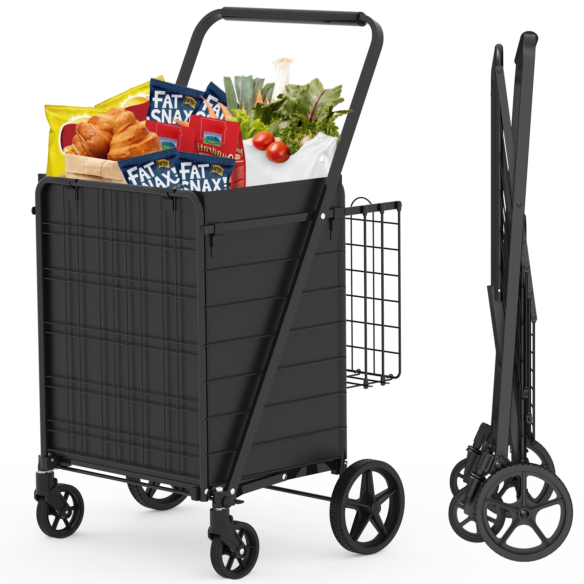 TATAHANCE - Extra Large Shopping Cart, Grocery Cart on Wheels, Foldable Utility Shopping Carts wi...