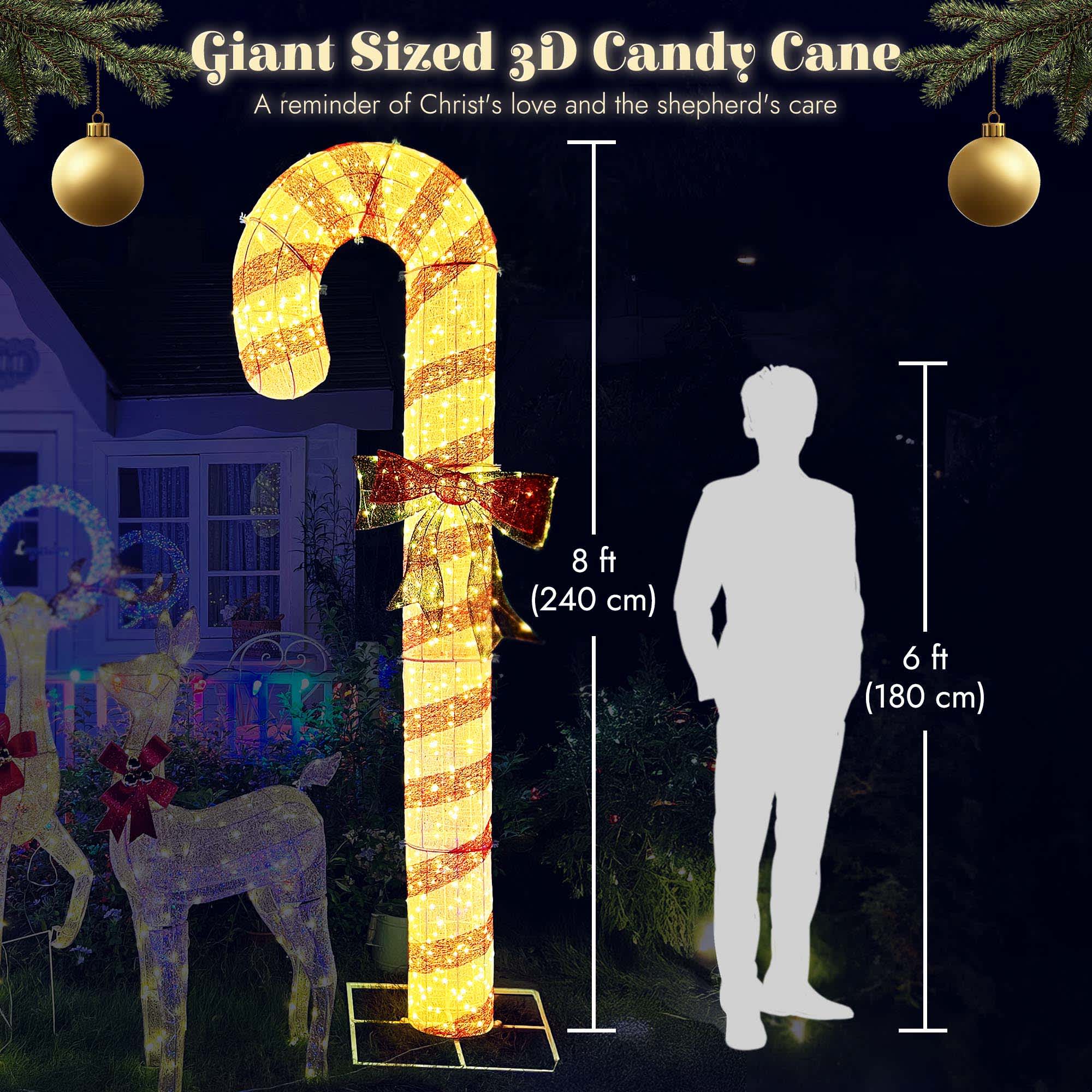 Yescom 8-FT Pre-Lit 660LED Christmas Candy Cane Giant 3D Lighted