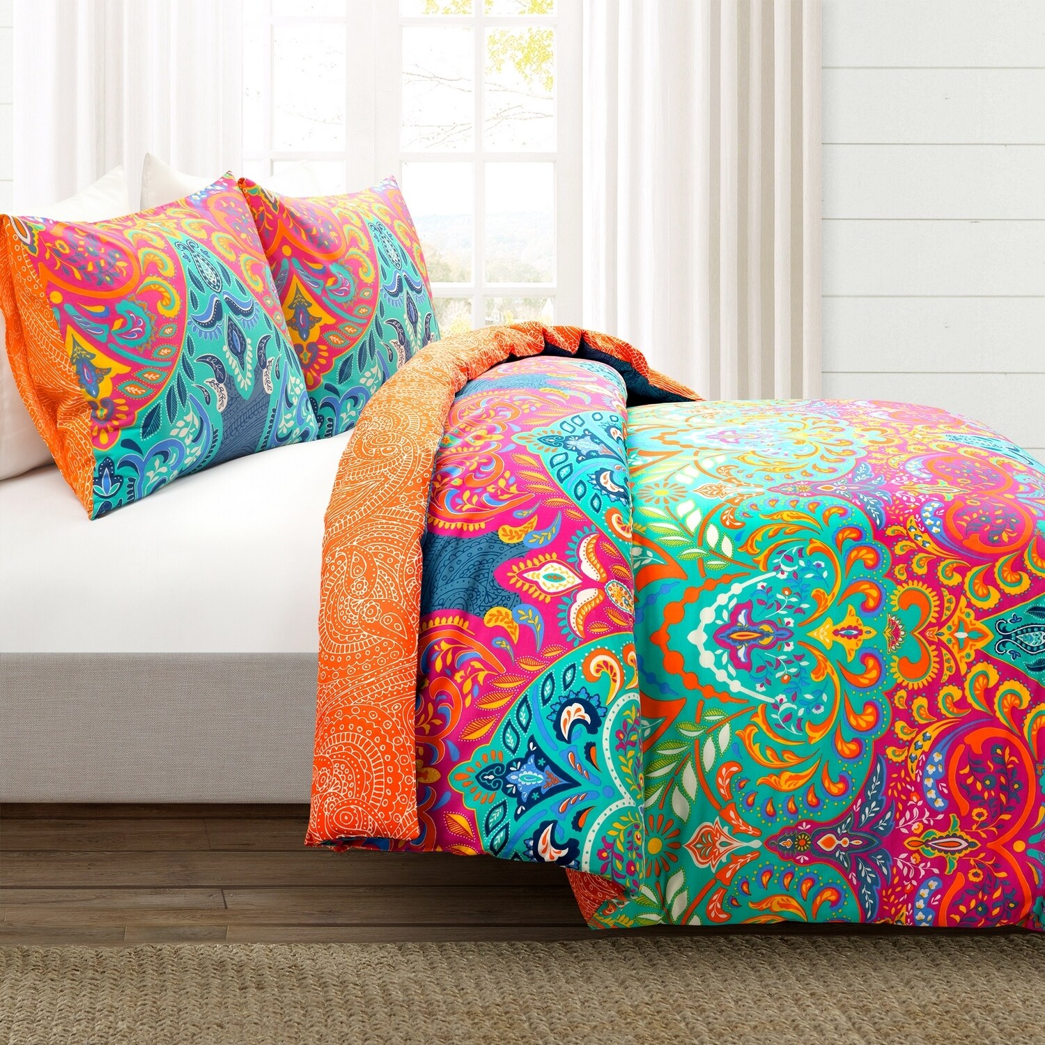 King Turquoise and Navy Cotton Boho Chic Duvet Cover Set