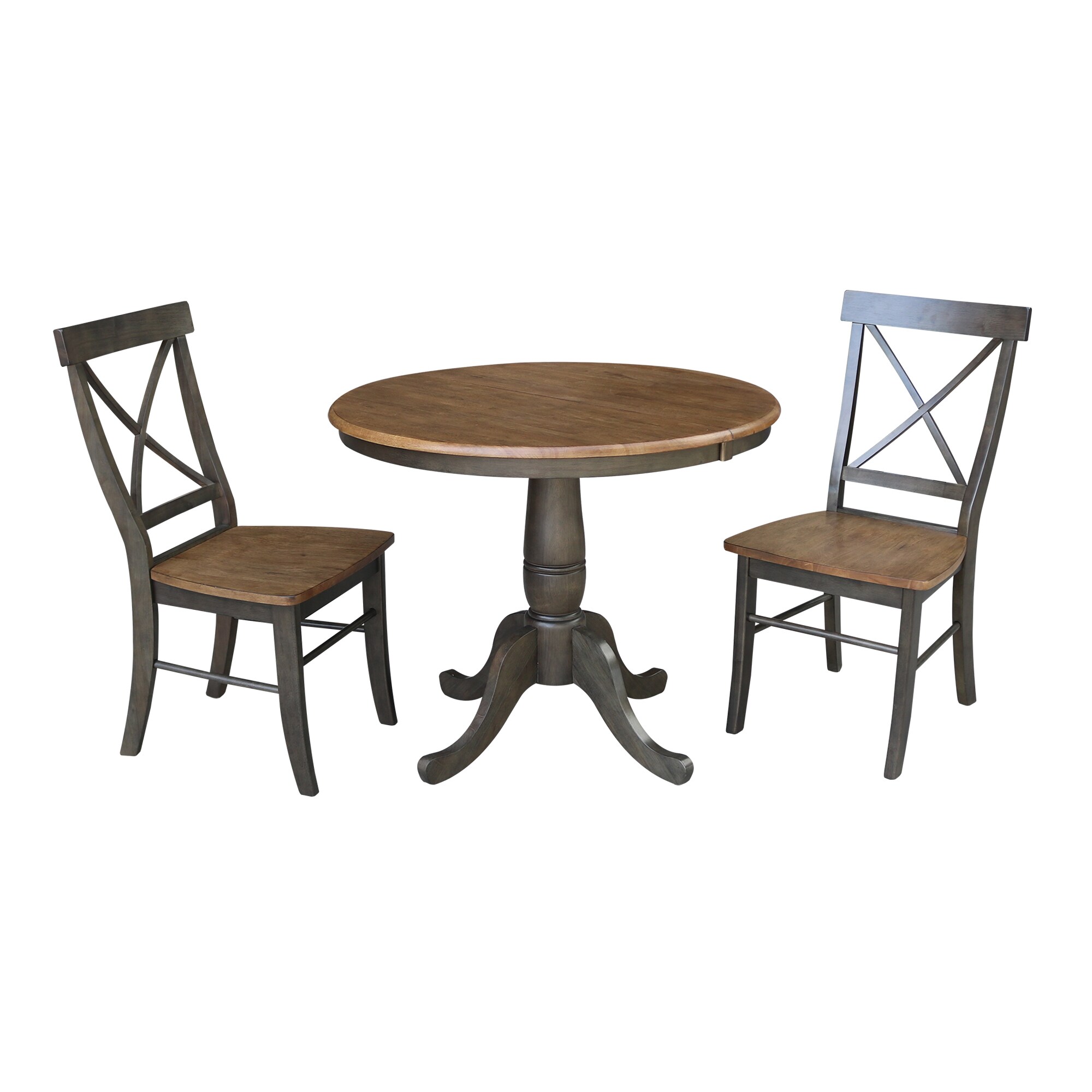 International Concepts 5-Piece Dining Set with 36 inch Round Extension Table and 4 Counter Height Stools, Hickory/Washed Coal