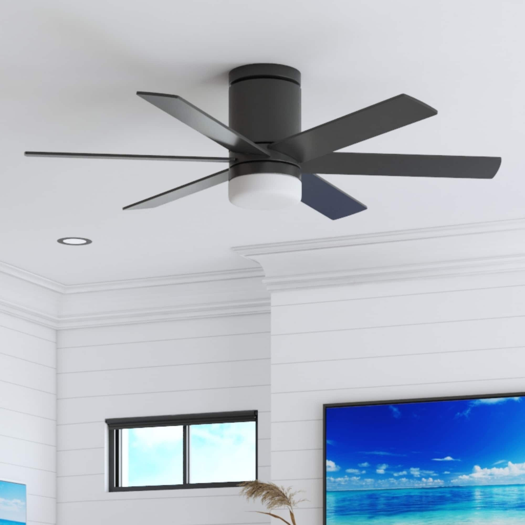 Reverdy 44-in Matte Black with Tbd Blades Color-changing Indoor Flush Mount Ceiling Fan with Light and Remote (6-Blade) | - Harbor Breeze 43342