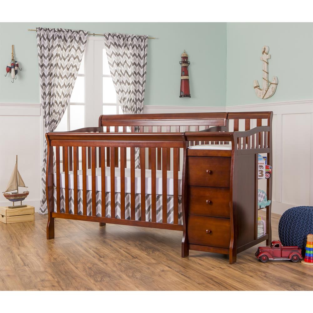 Dark wood crib with cheap changing table