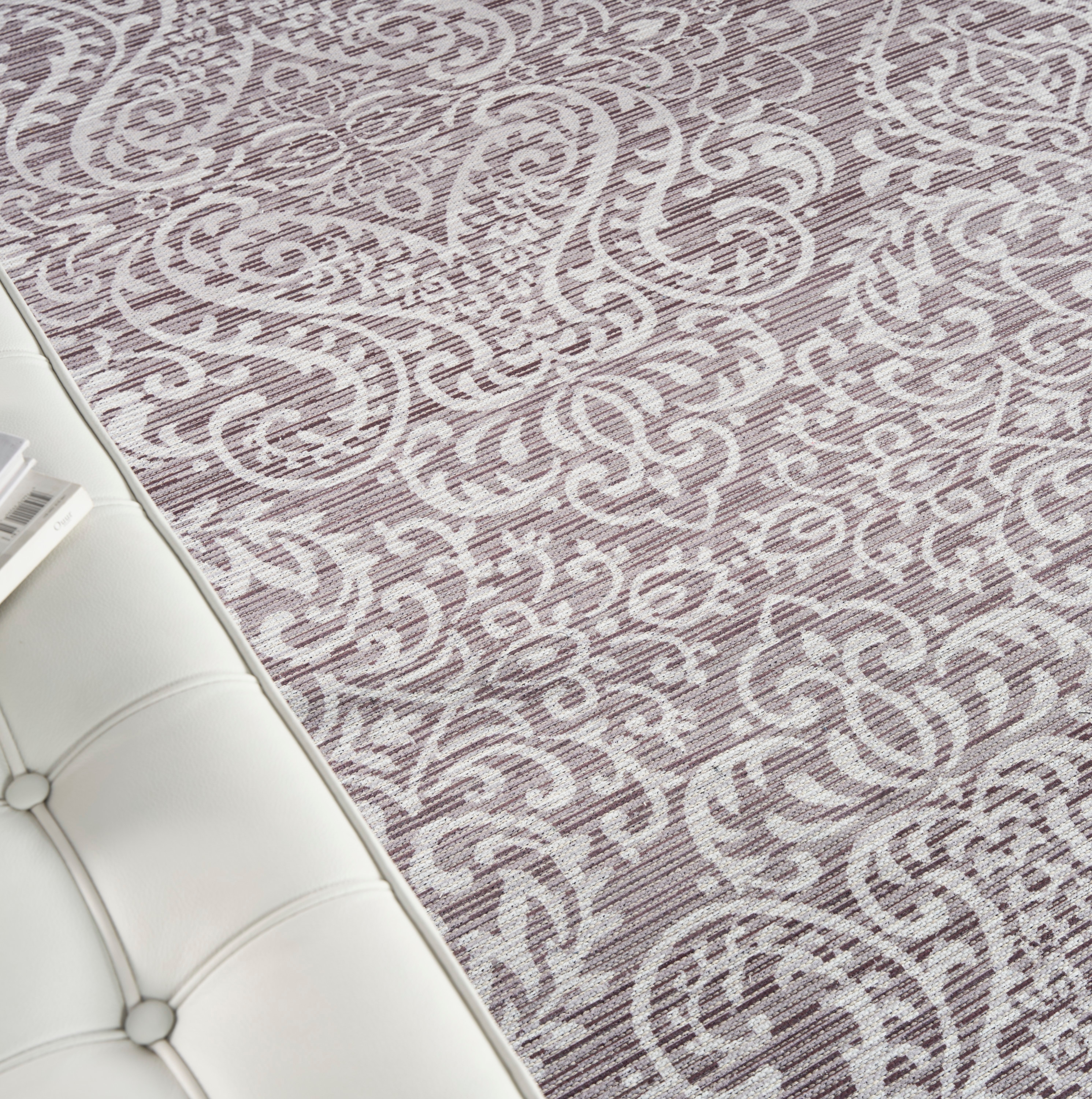Stone Gray Damask Washable Chenille Area Rug 7'10" x 9'10"