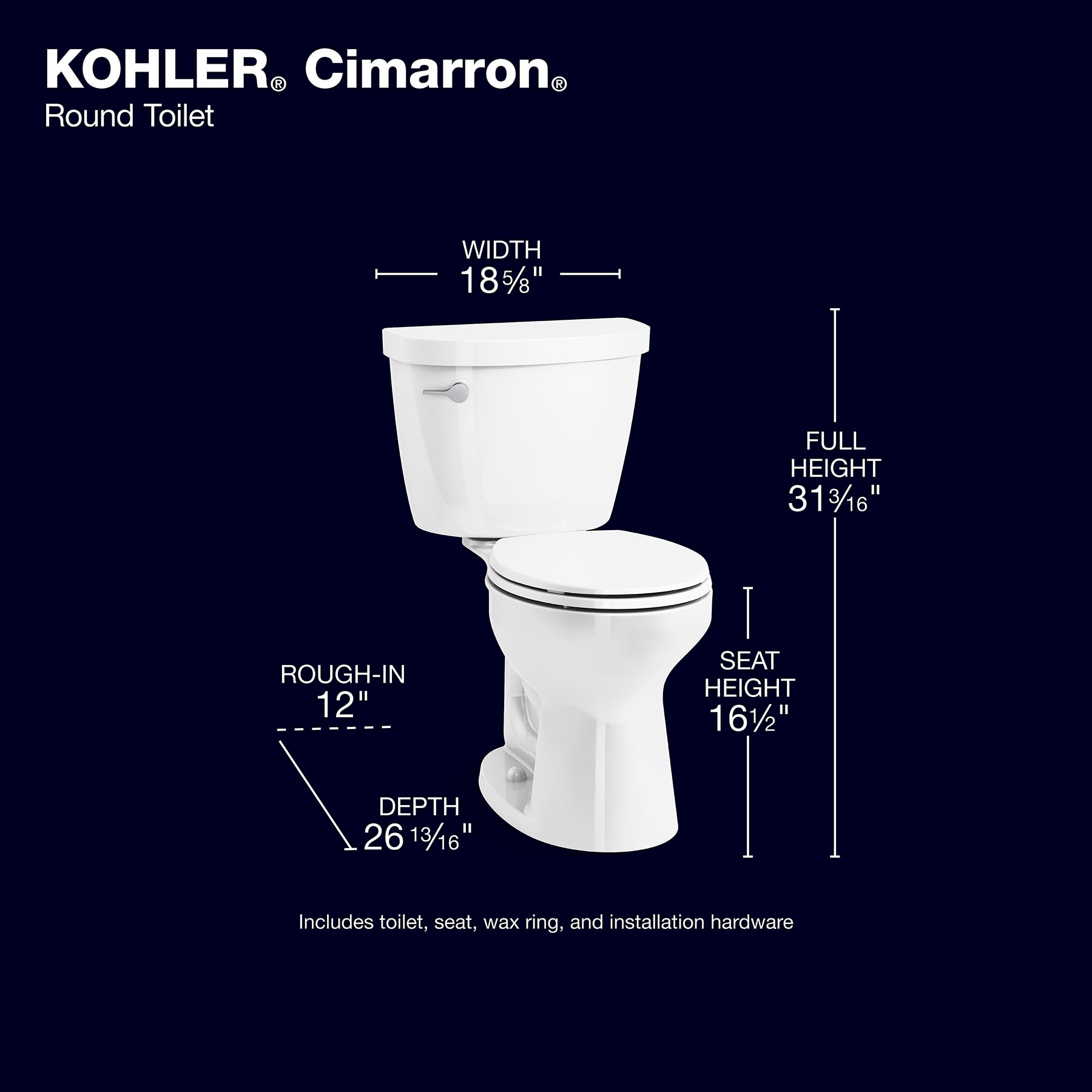 Kohler Cimarron White Round Chair Height 2 Piece Watersense Soft Close