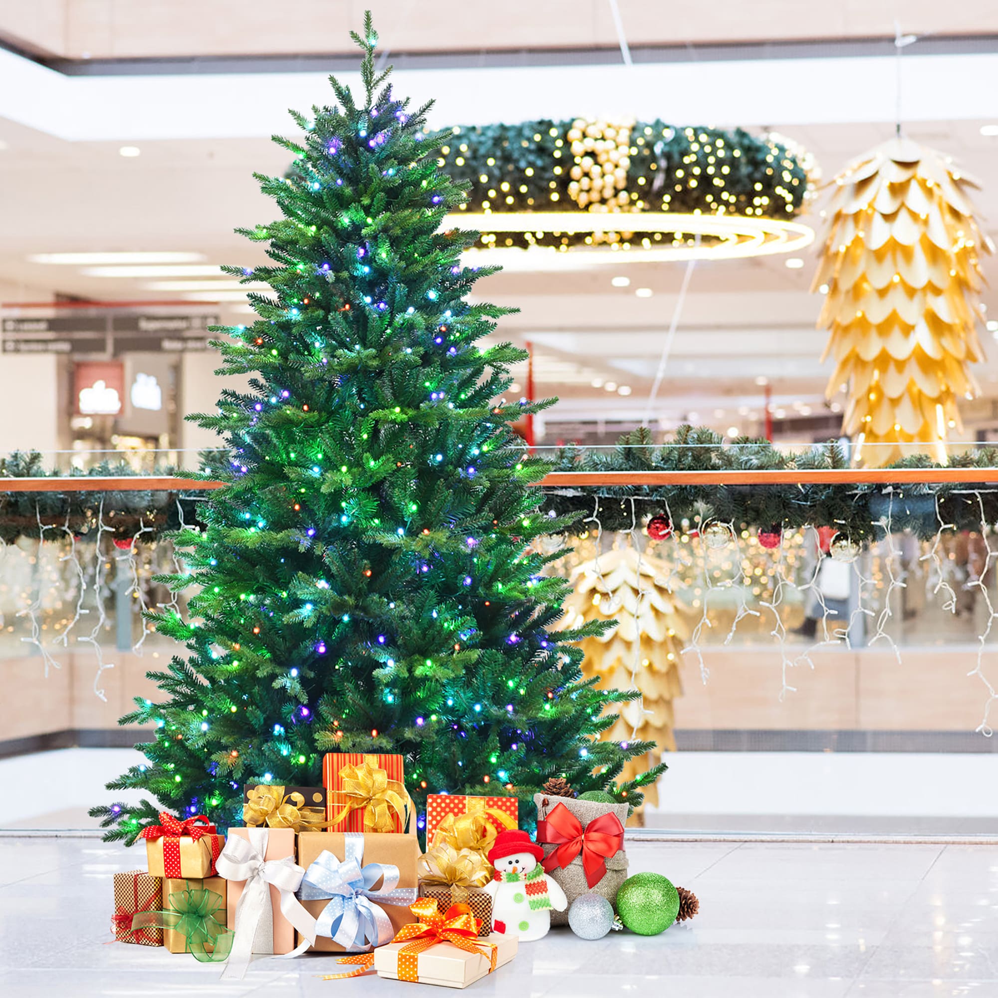 8-Foot Green Pre-Lit Artificial Christmas Tree with LED Lights