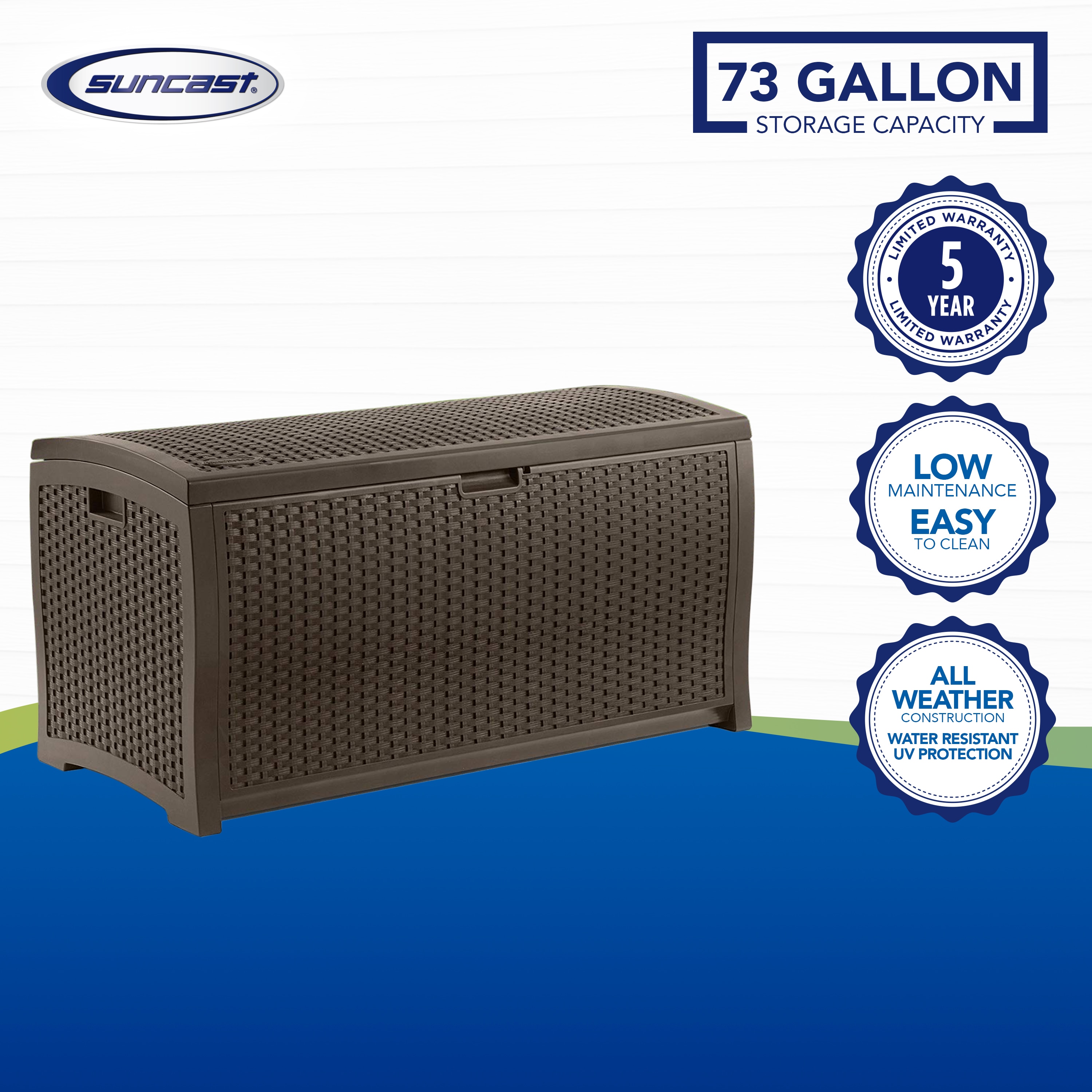 Suncast 47.134-in L x 8.563-in 73-Gallons Brown Plastic Deck Box in the Deck  Boxes department at