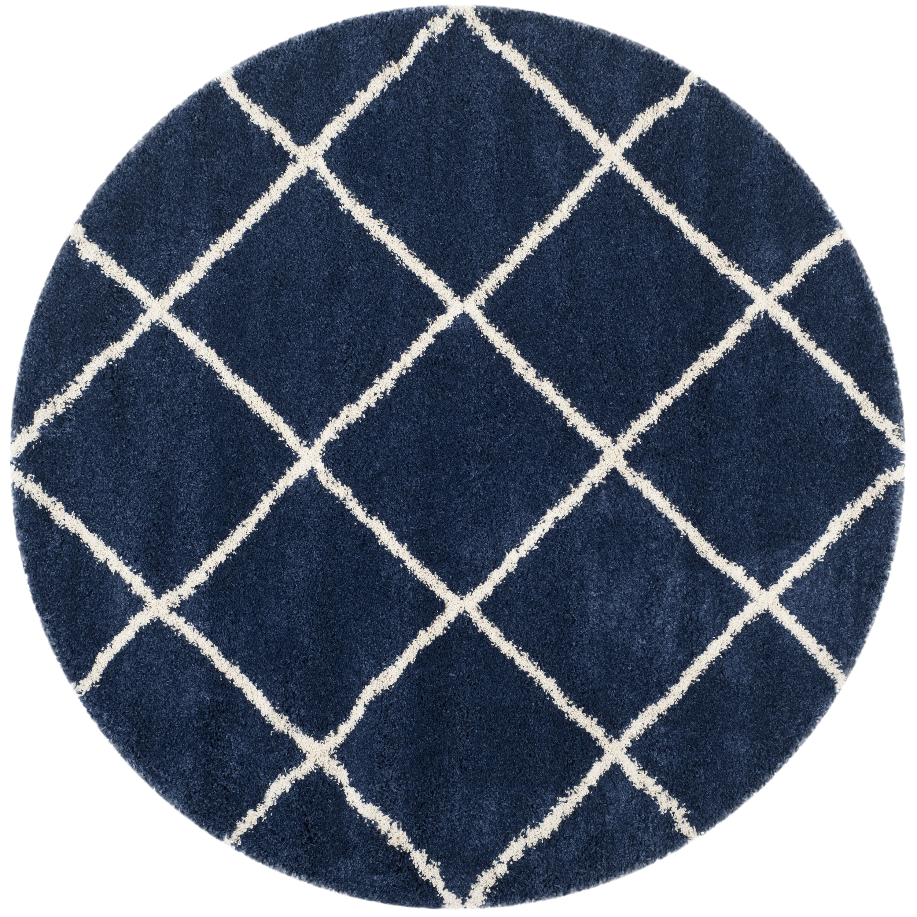 Safavieh SGH281C-7R Hudson Beckham Shag 7 x 7 (ft) Loomed Polypropylene Navy/Ivory Round Indoor Trellis Area rug
