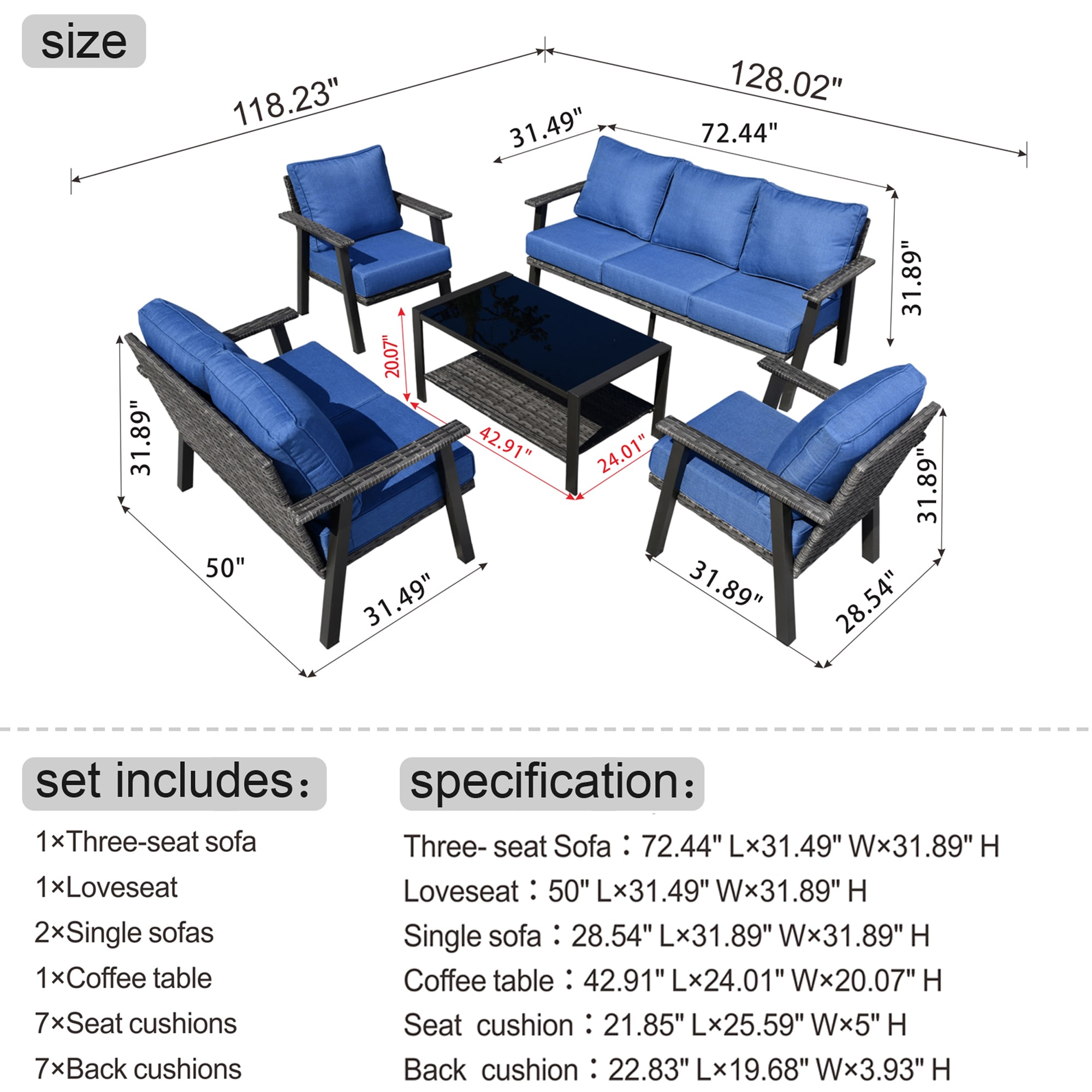 Pouuin SHW50TB05 Patio-Conversation-Sets - View #9