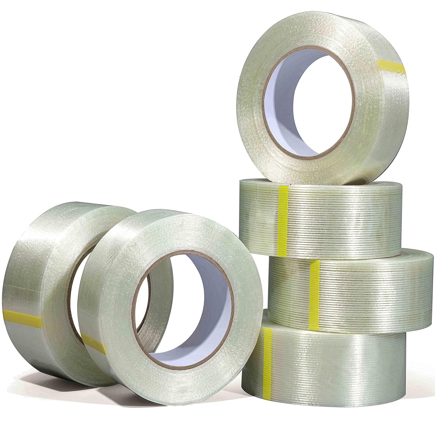 Etokfoks  6 Pack Mono Filament Strapping Tape 2 in 60yds Reinforced Strapping Fiberglass Packing Clear Heavy Duty Wearproof Tape