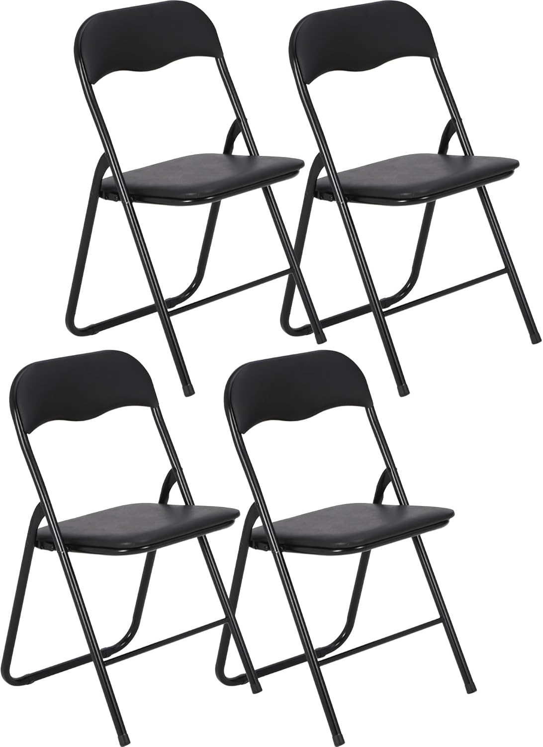 Qeetex DHZ-PHO-14FXN0P8 Folding Chairs 4 Pack Outdoor and Indoor Event Portable Metal Folding Chairs with Cushion Non Slip Feet Pads Stackable Chairs Black