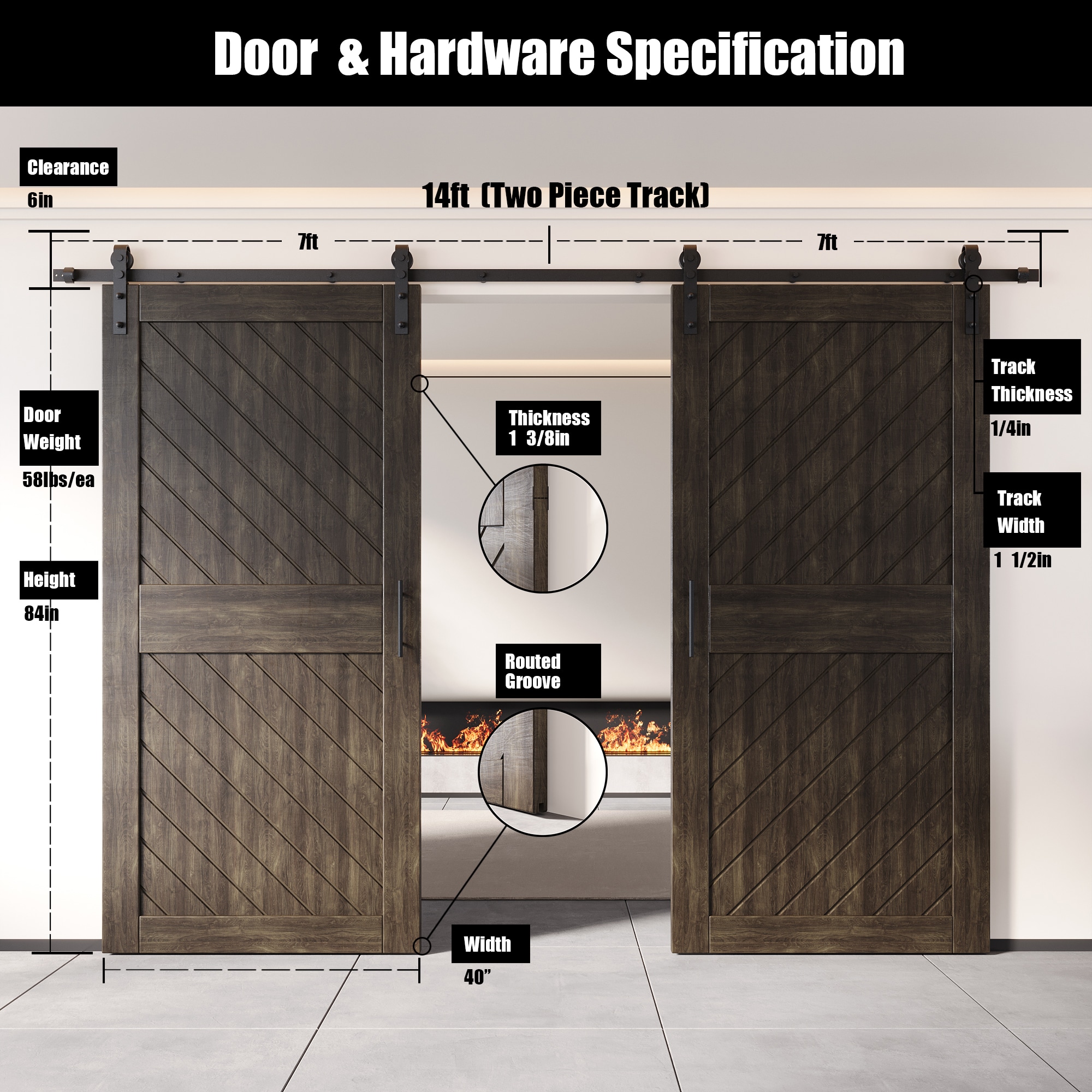 HOMACER YT2H168C-XT2-4084-EB Barn-Doors - View #2