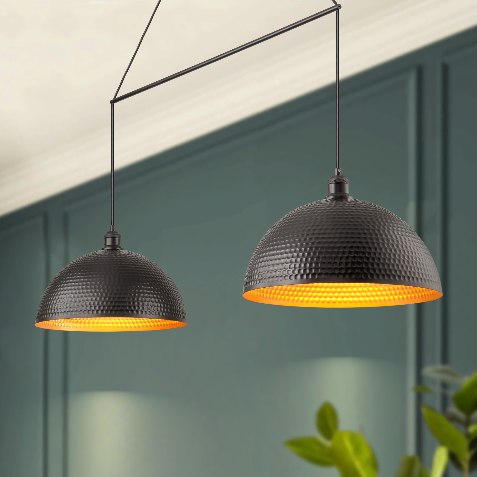 Rennnsan KI810149948 Jonas 2 -Light Black Industrial Dome Integrated LED Large Hanging Kitchen island light
