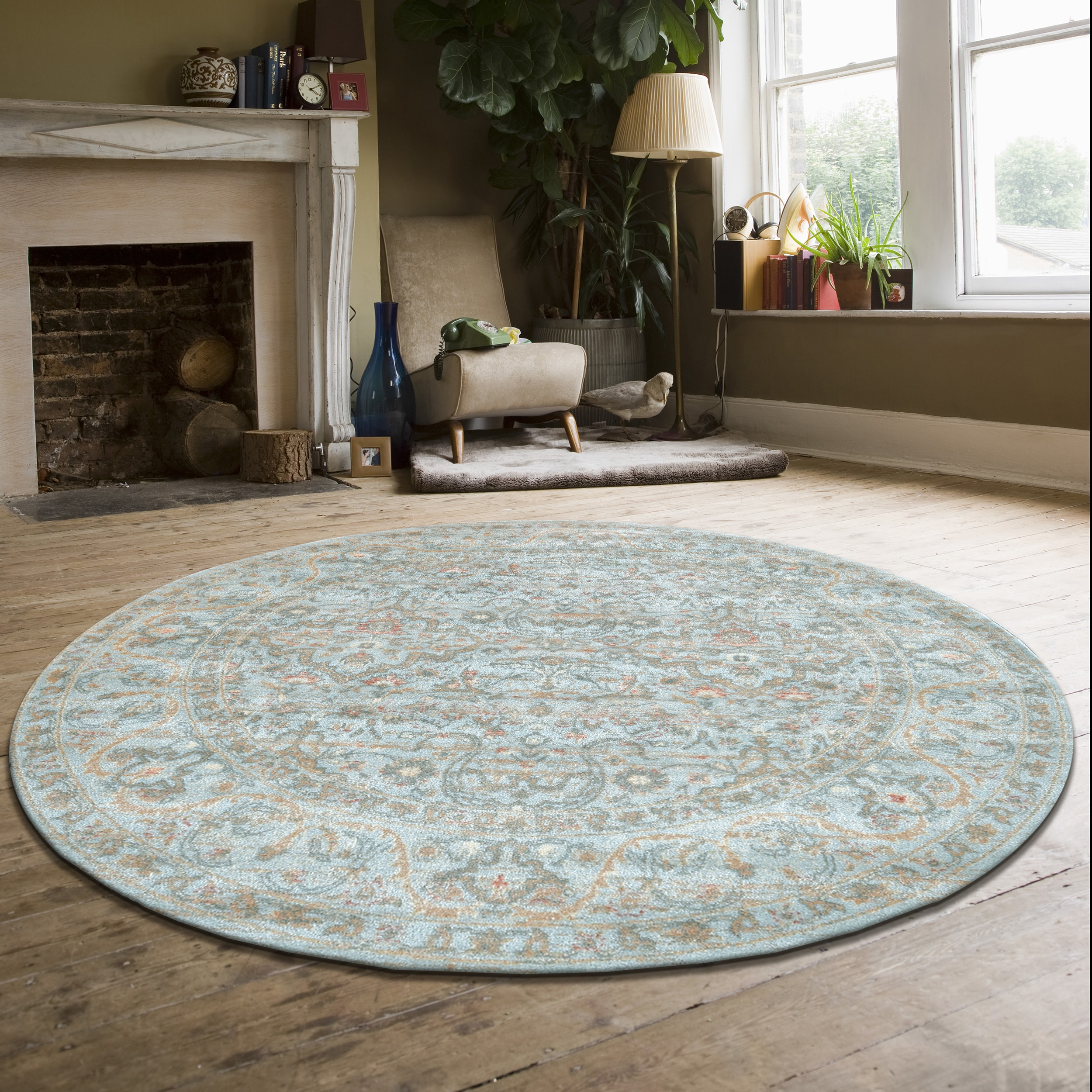 Radici USA 502/2004/LT BLUE Seriate 5 x 5 (ft) Polypropylene Blue Round Indoor Distressed/Overdyed Vintage Area rug