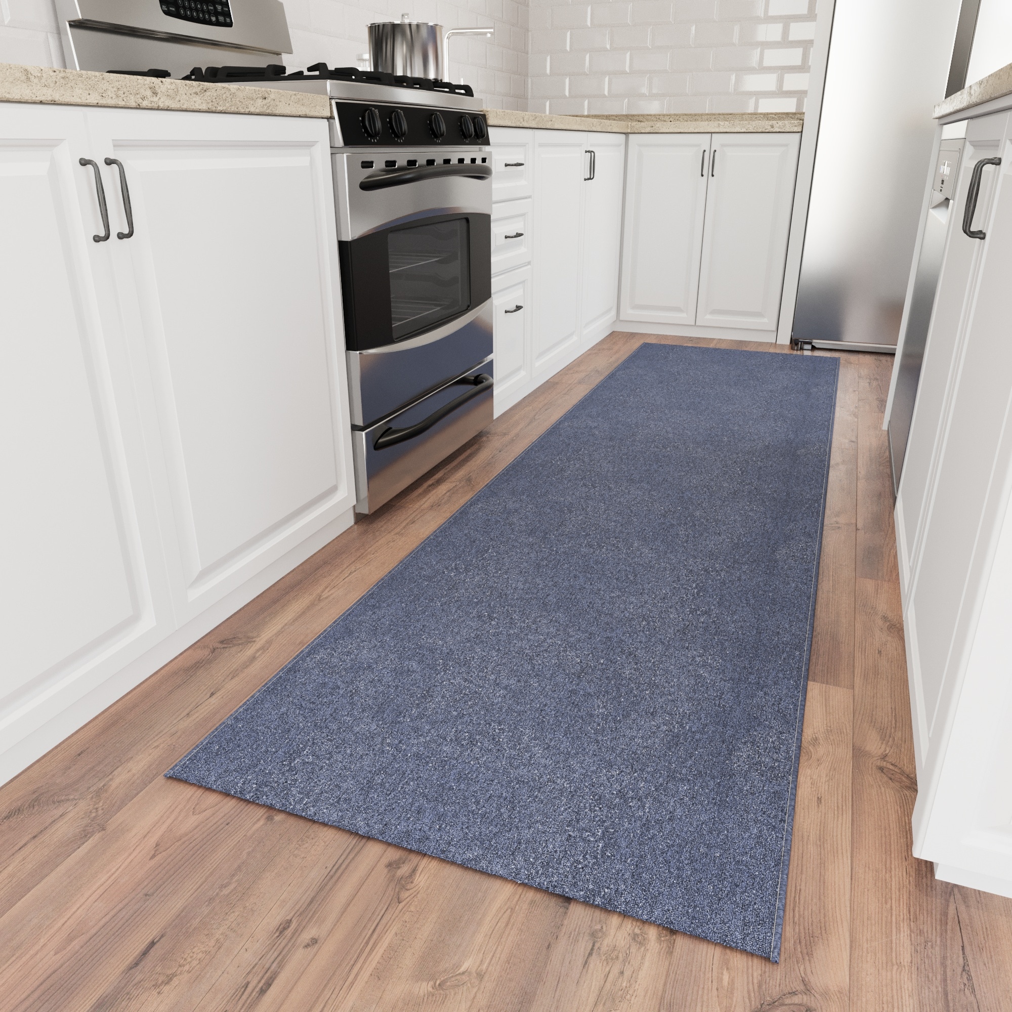 Ottomanson EMY7506-3X11 Non-Slip 2'6" x 11' Custom Cut Hallway Runner 3 x 11 (ft) Loomed Polyester Blue Rectangular Indoor Solid Runner rug