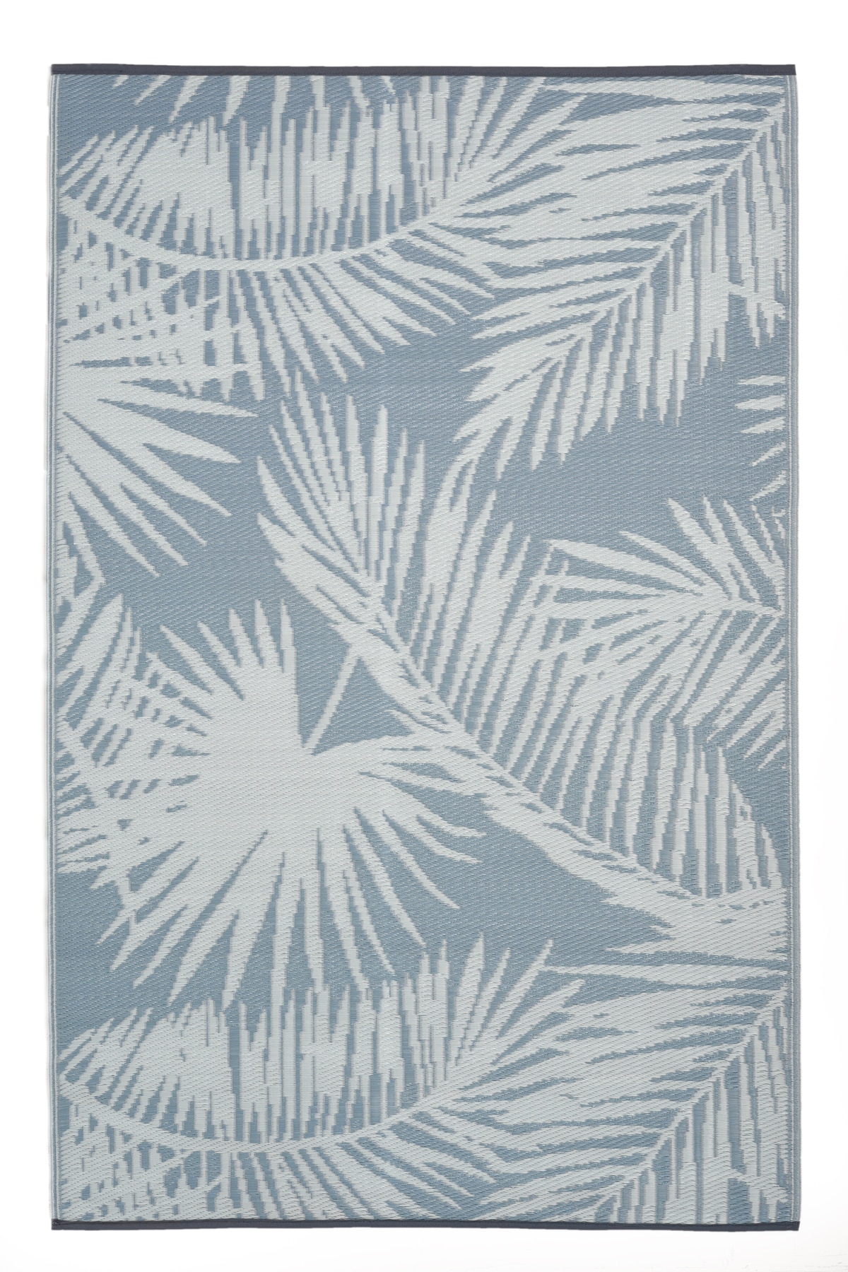 FH Home 657814893528 6 x 9 (ft) Flatweave Polypropylene Palm Beach - Sterling Blue Rectangular Indoor/Outdoor Floral/Botanical Mid-Century Modern Area rug