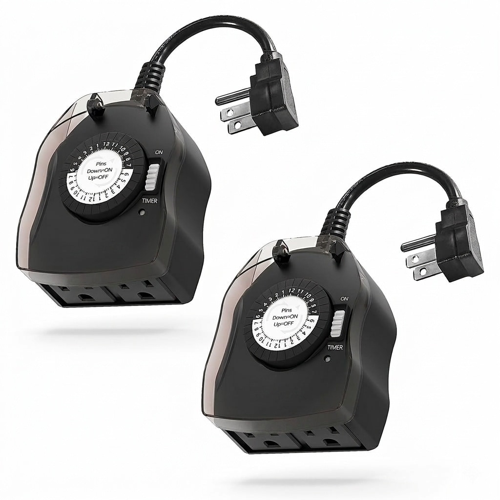 Adrinfly  Outdoor Timer Outlet Mechanical 24 Hour Programmable Light Timer Waterproof Heavy Duty 2 Grounded Outlets for Home Garden CSA Listed