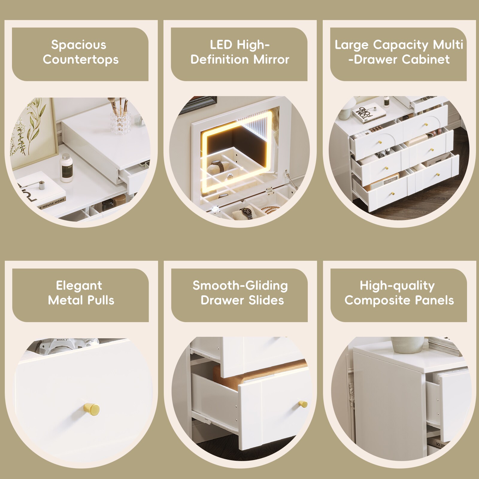 LUXEYARD Vanity Desk with Mirror and Lights Makeup Vanity Table with ...