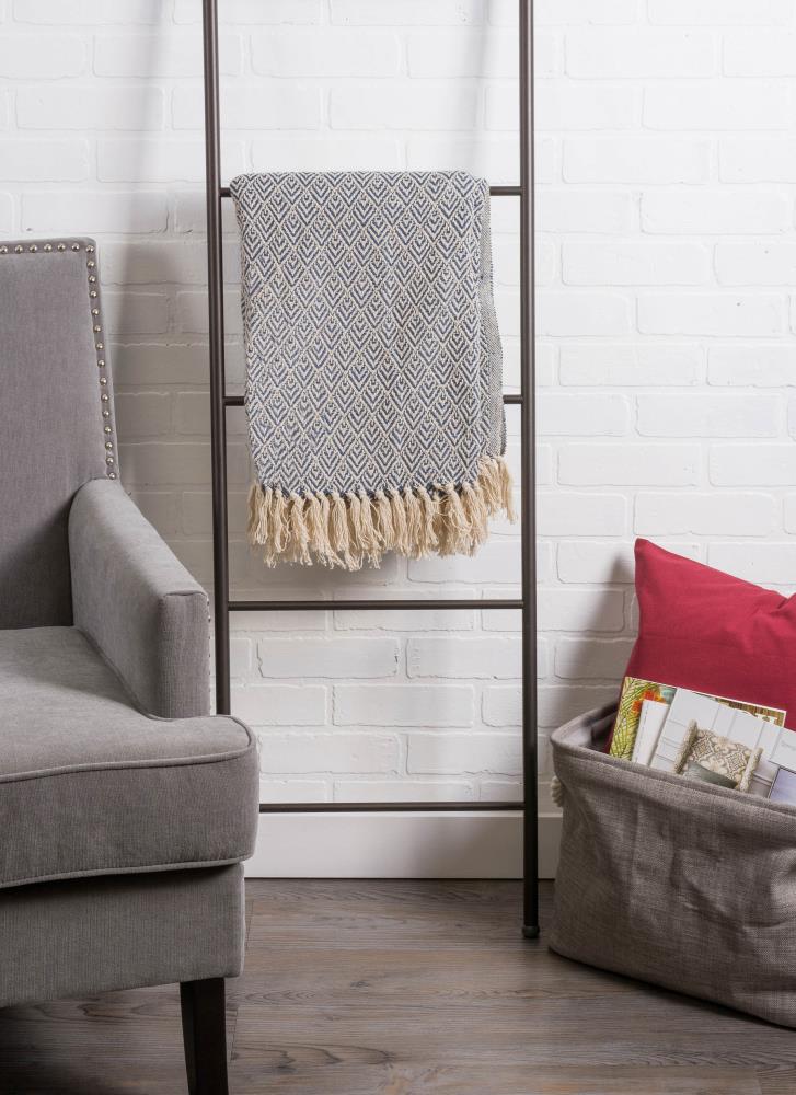 Nautical Blue Cotton Diamond Throw Blanket with Fringe